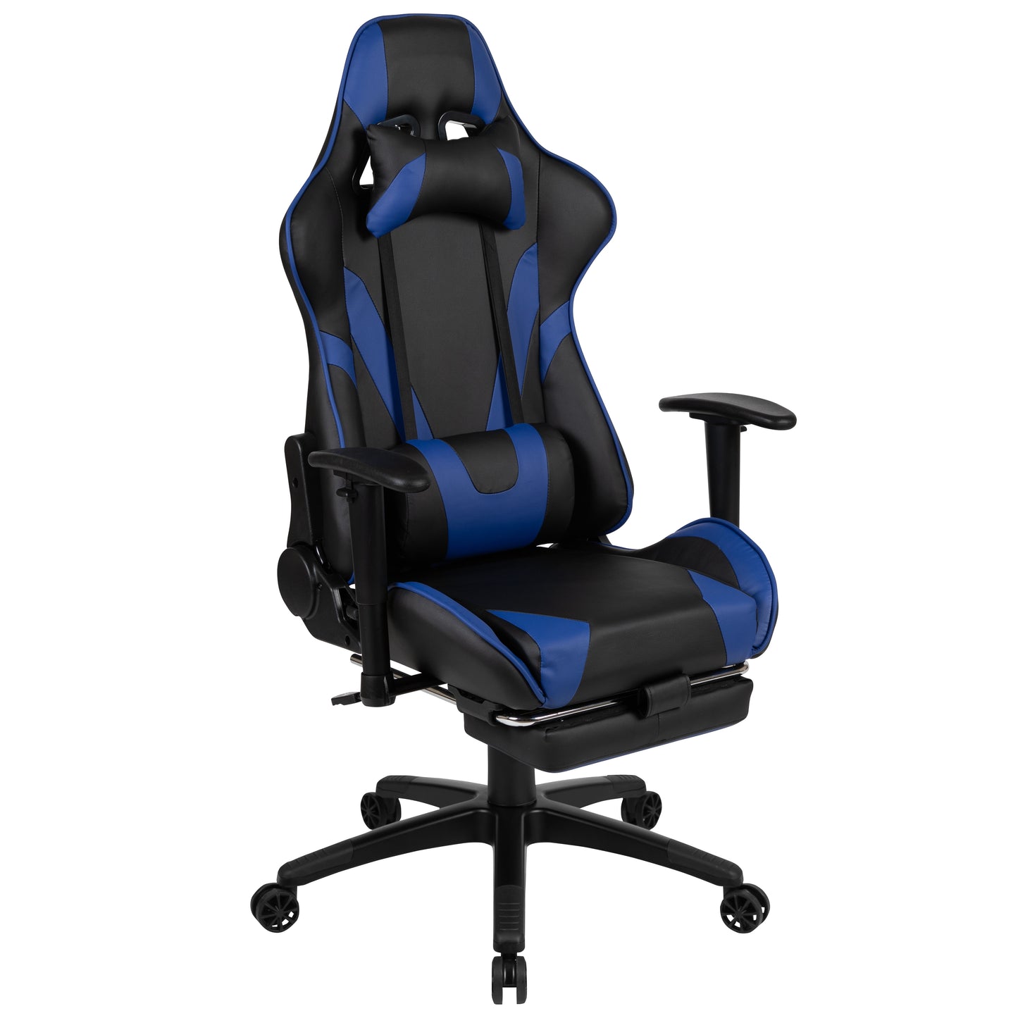 X30 Gaming Chair Racing Office Ergonomic Computer Chair with Reclining Back and Slide-Out Footrest in Blue LeatherSoft Blue