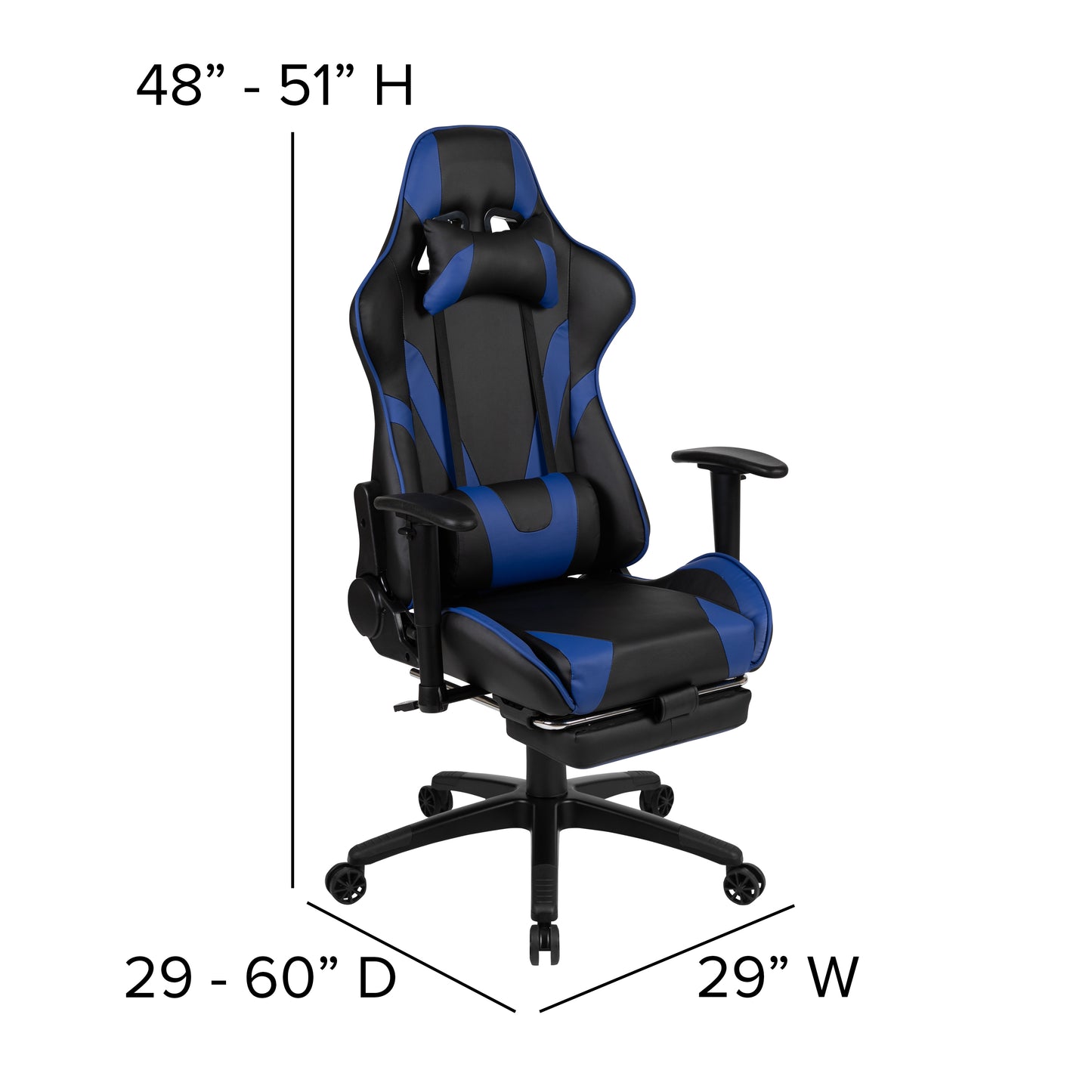 X30 Gaming Chair Racing Office Ergonomic Computer Chair with Reclining Back and Slide-Out Footrest in Blue LeatherSoft Blue