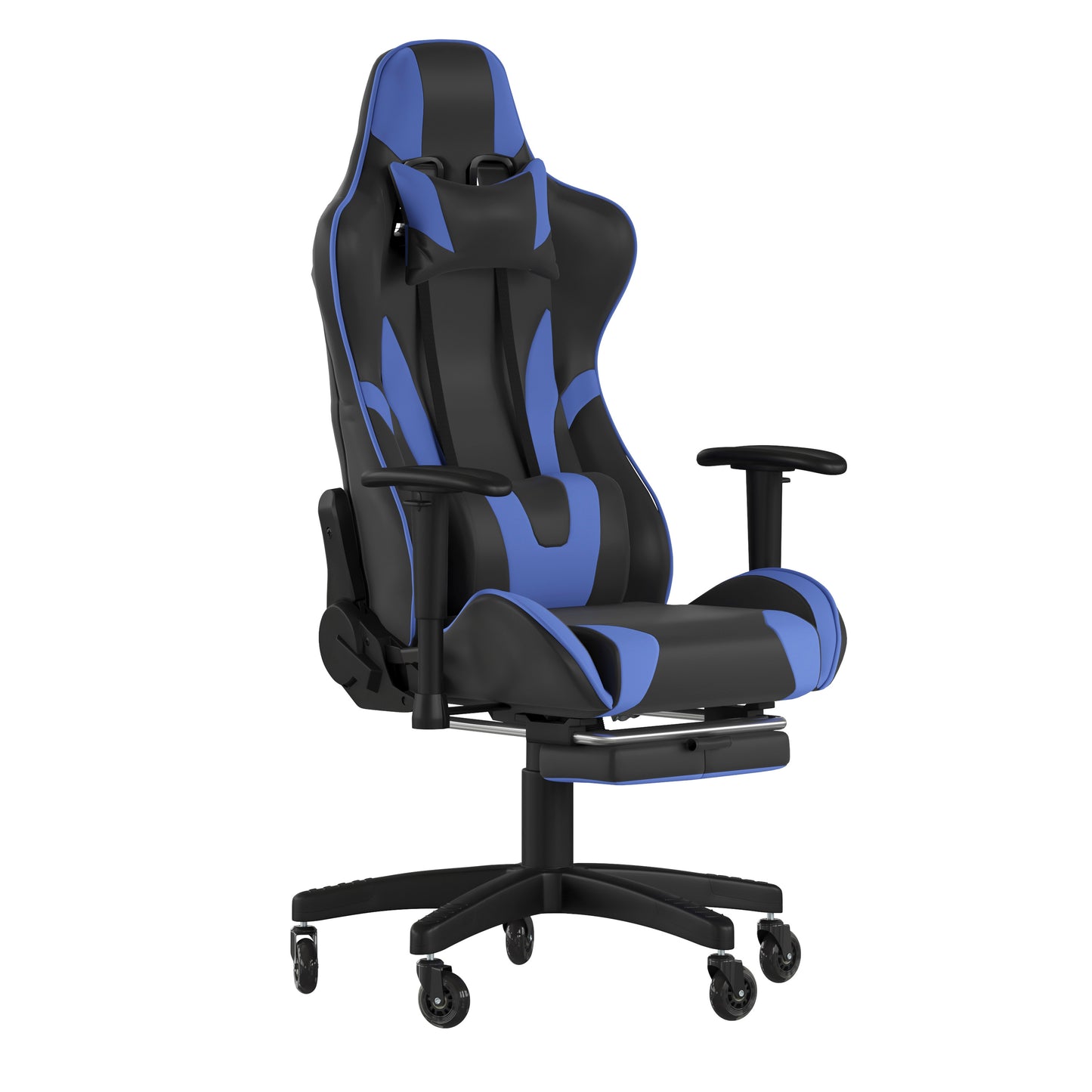 X30 Gaming Chair Racing Computer Chair with Reclining Back, Slide-Out Footrest, and Transparent Roller Wheels in Blue LeatherSoft Blue