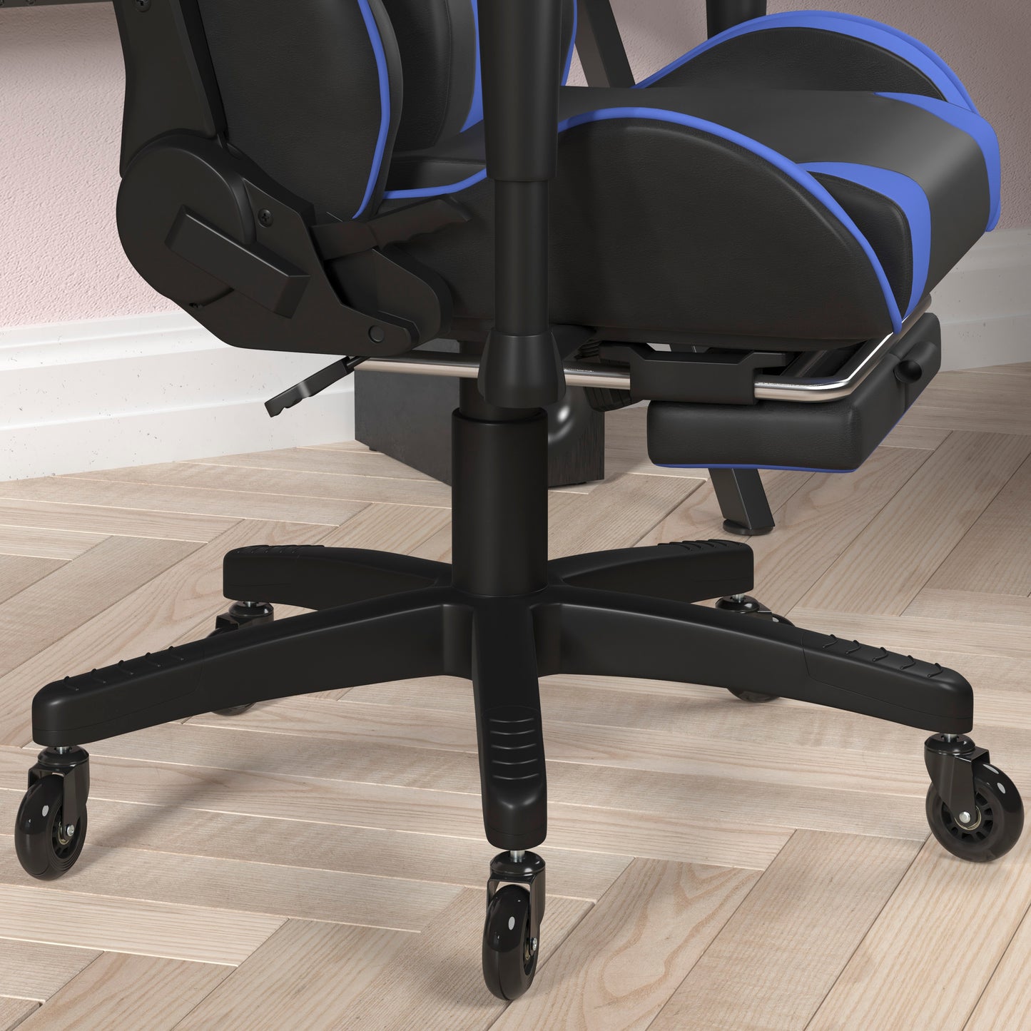 X30 Gaming Chair Racing Computer Chair with Reclining Back, Slide-Out Footrest, and Transparent Roller Wheels in Blue LeatherSoft Blue