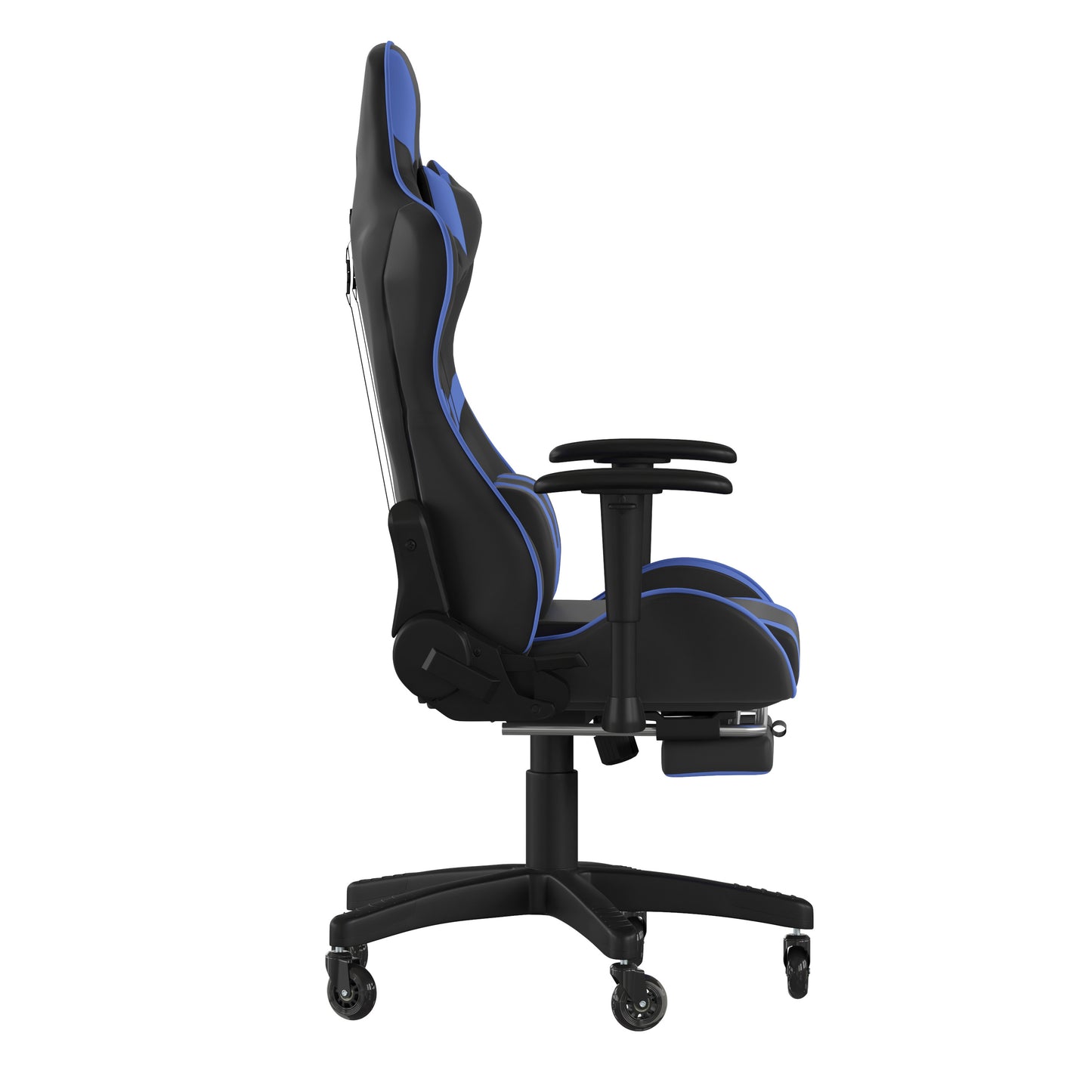 X30 Gaming Chair Racing Computer Chair with Reclining Back, Slide-Out Footrest, and Transparent Roller Wheels in Blue LeatherSoft Blue
