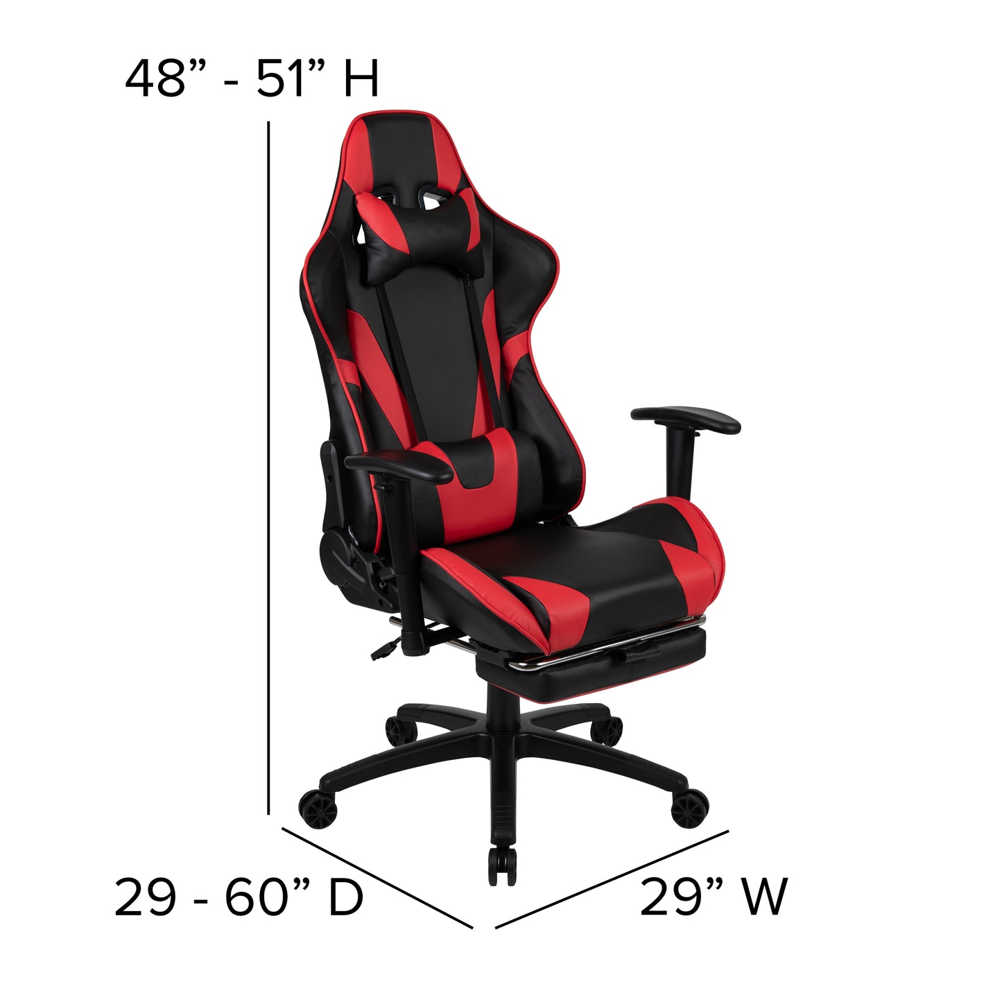X30 Gaming Chair Racing Office Ergonomic Computer Chair with Fully Reclining Back and Slide-Out Footrest in Red LeatherSoft Red