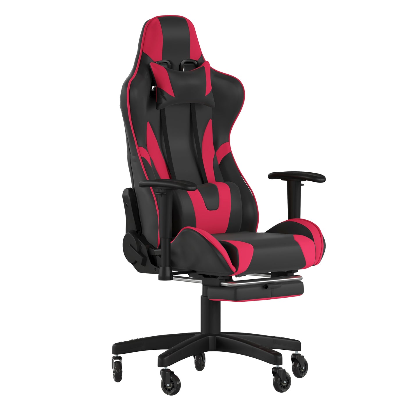 X30 Gaming Chair Racing Computer Chair with Reclining Back, Slide-Out Footrest, and Transparent Roller Wheels in Red LeatherSoft Red