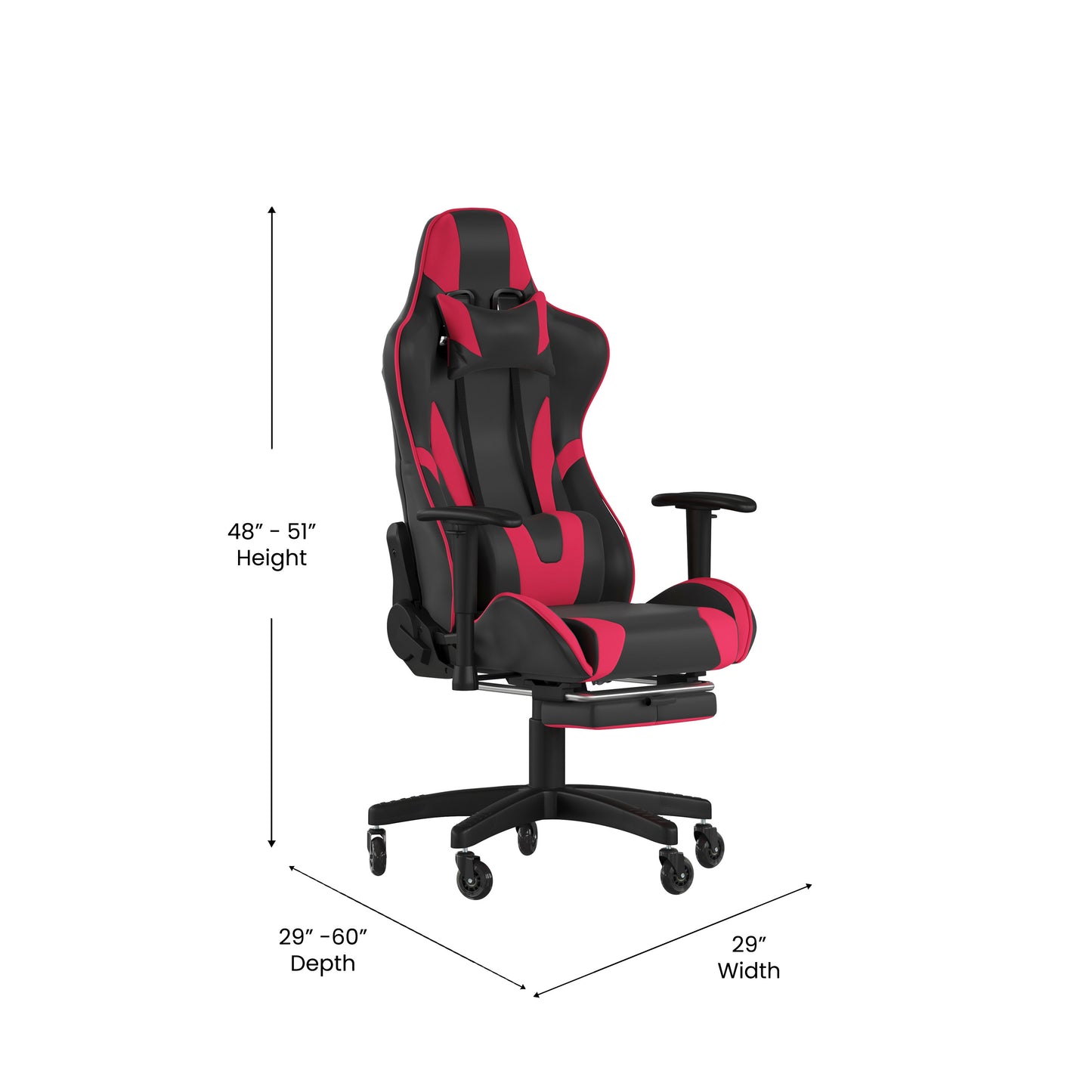 X30 Gaming Chair Racing Computer Chair with Reclining Back, Slide-Out Footrest, and Transparent Roller Wheels in Red LeatherSoft Red