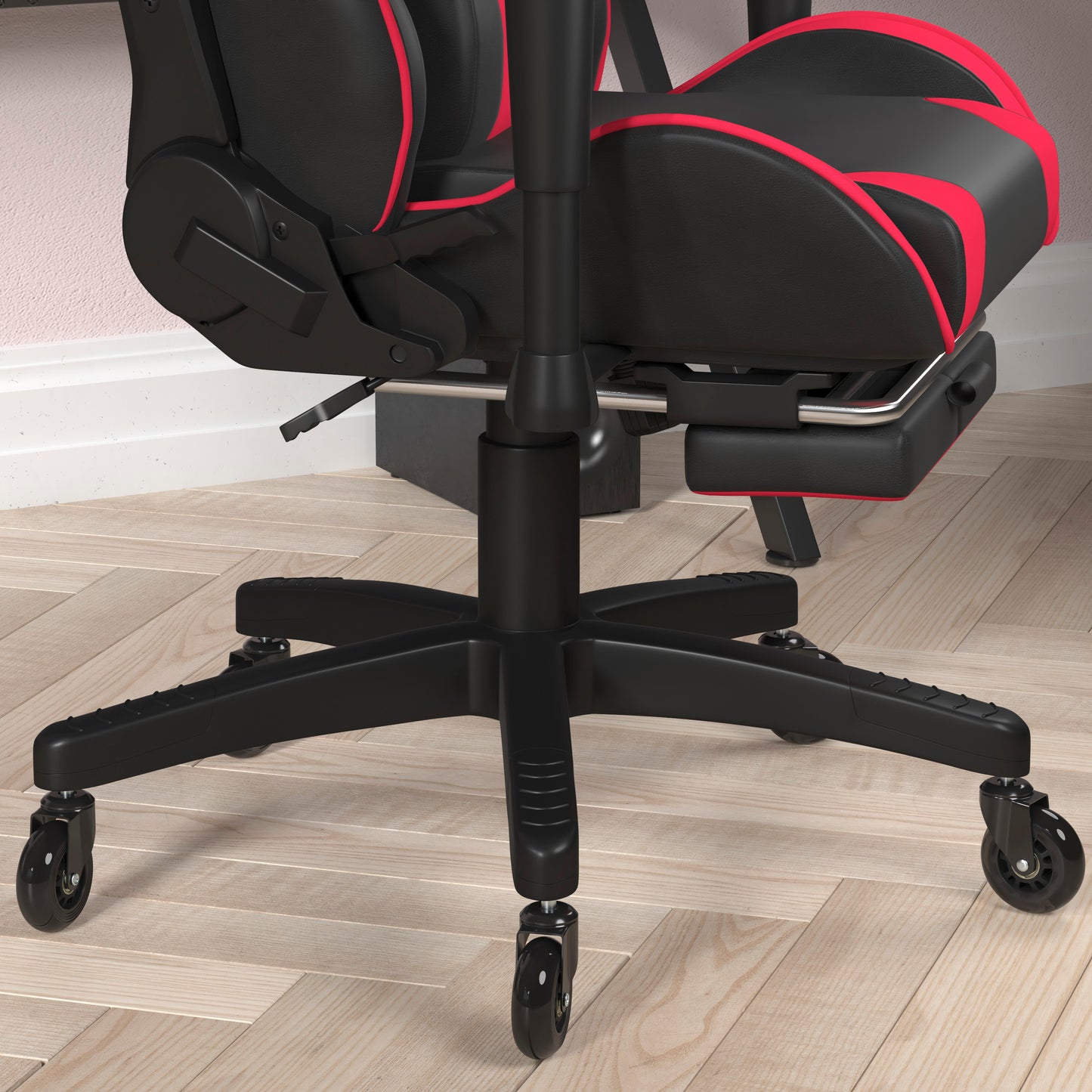 X30 Gaming Chair Racing Computer Chair with Reclining Back, Slide-Out Footrest, and Transparent Roller Wheels in Red LeatherSoft Red