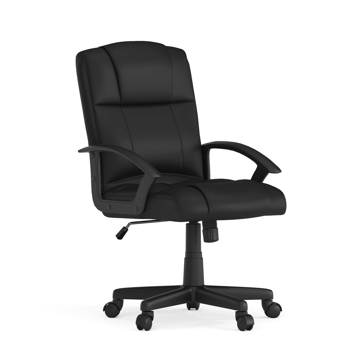 Coffman Flash Fundamentals Mid-Back Black LeatherSoft-Padded Task Office Chair with Arms Black