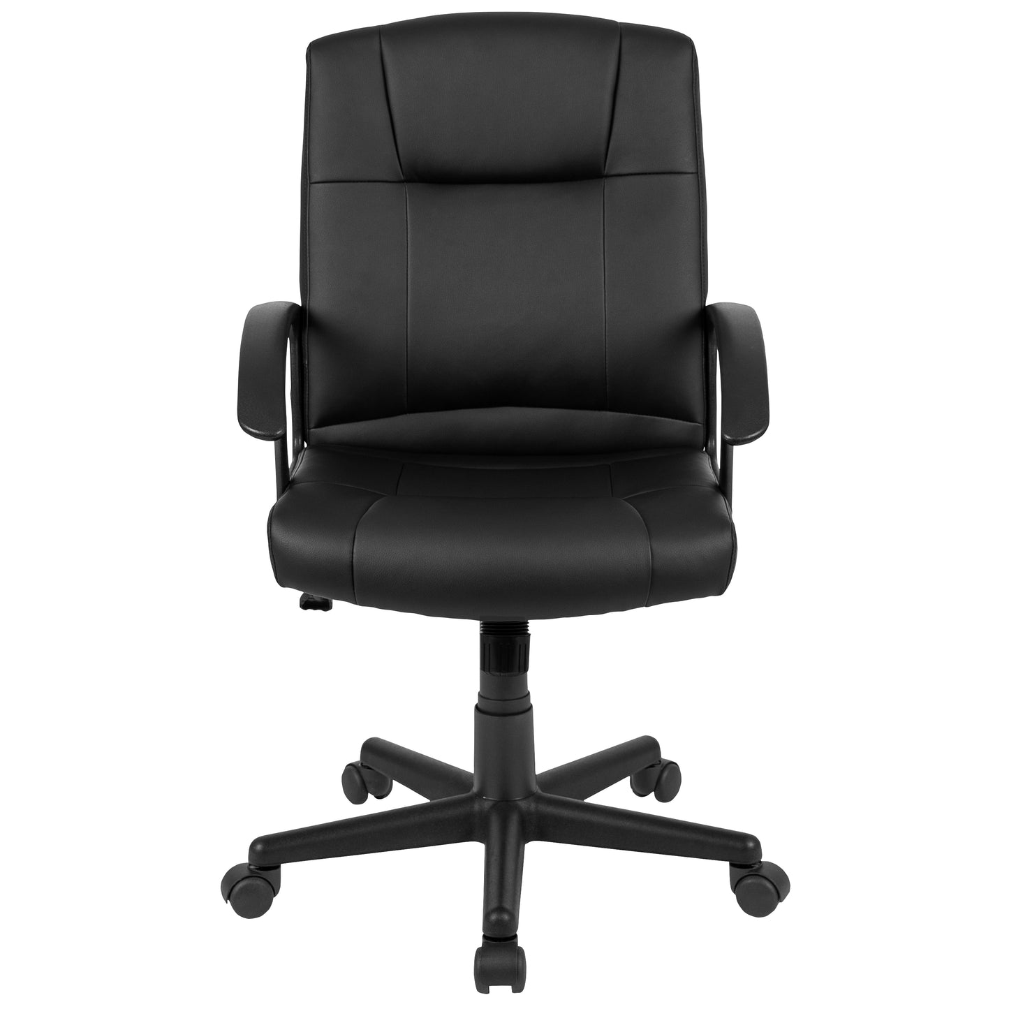 Coffman Flash Fundamentals Mid-Back Black LeatherSoft-Padded Task Office Chair with Arms Black