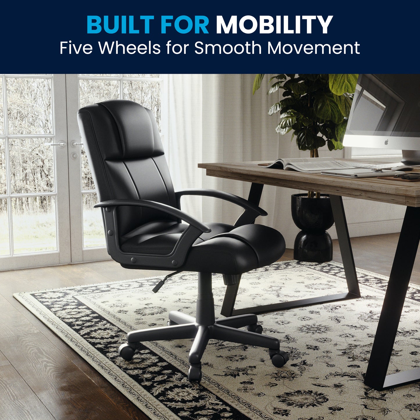 Coffman Flash Fundamentals Mid-Back Black LeatherSoft-Padded Task Office Chair with Arms Black
