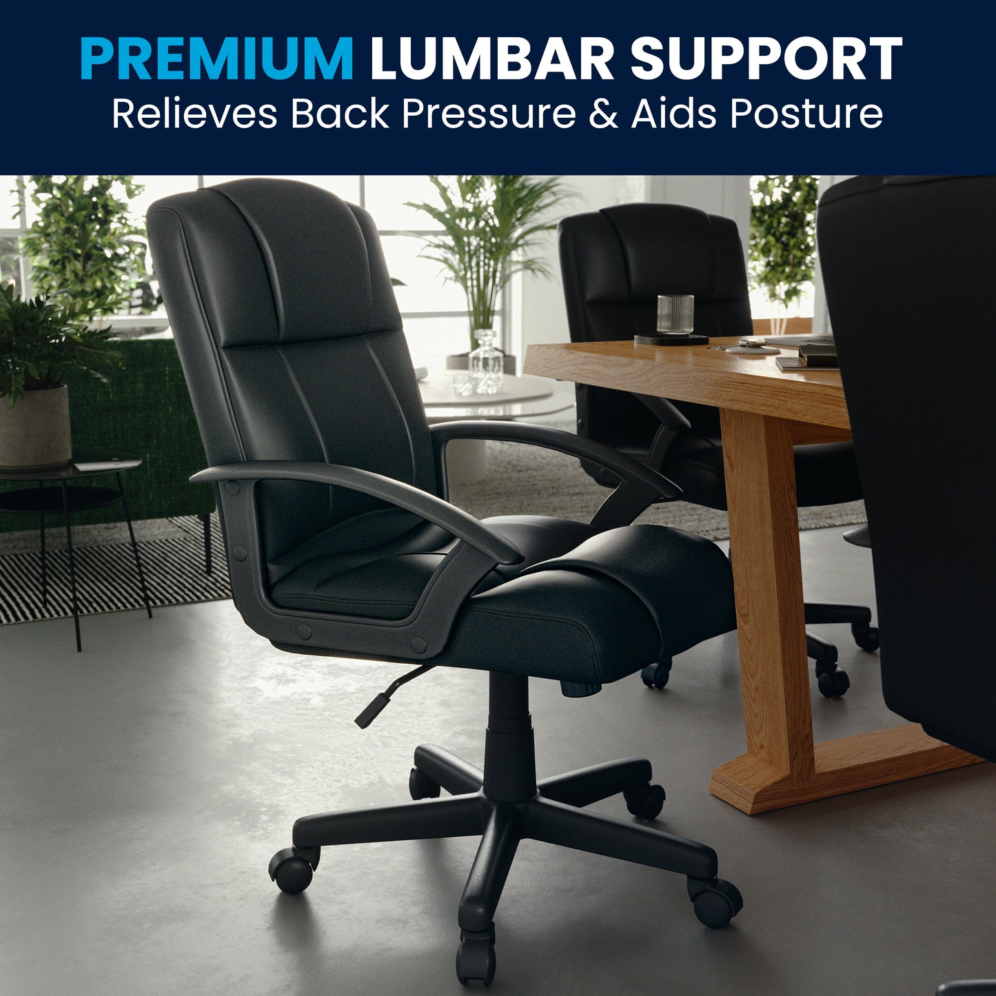 Coffman Flash Fundamentals Mid-Back Black LeatherSoft-Padded Task Office Chair with Arms Black