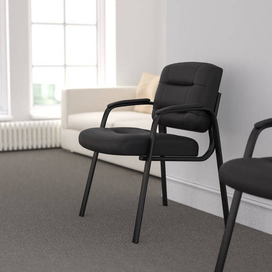 Darwin Flash Fundamentals Black LeatherSoft Executive Reception Chair with Black Metal Frame Black