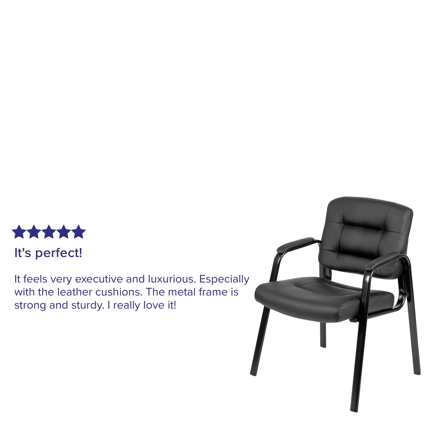 Darwin Flash Fundamentals Black LeatherSoft Executive Reception Chair with Black Metal Frame Black