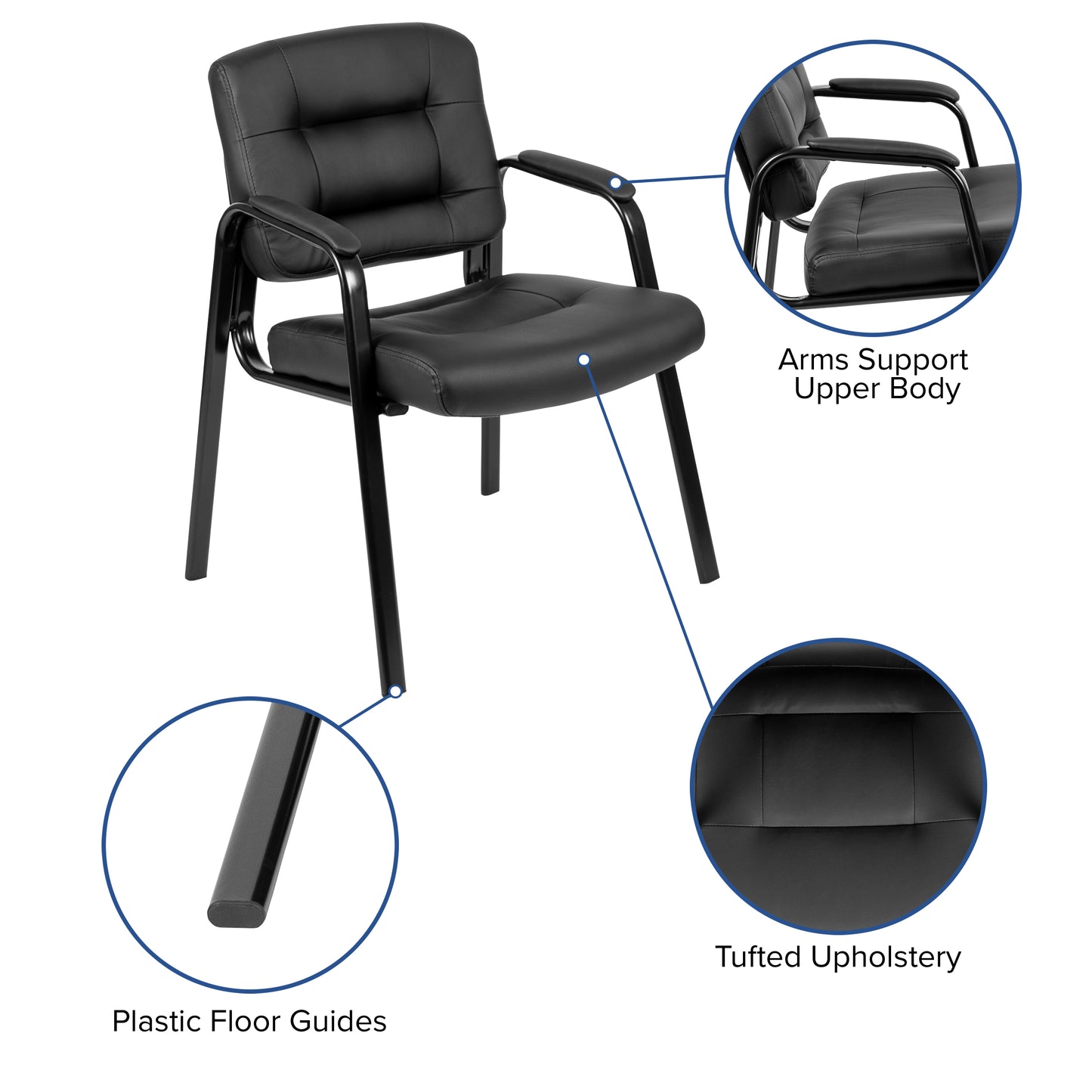 Darwin Flash Fundamentals Black LeatherSoft Executive Reception Chair with Black Metal Frame Black