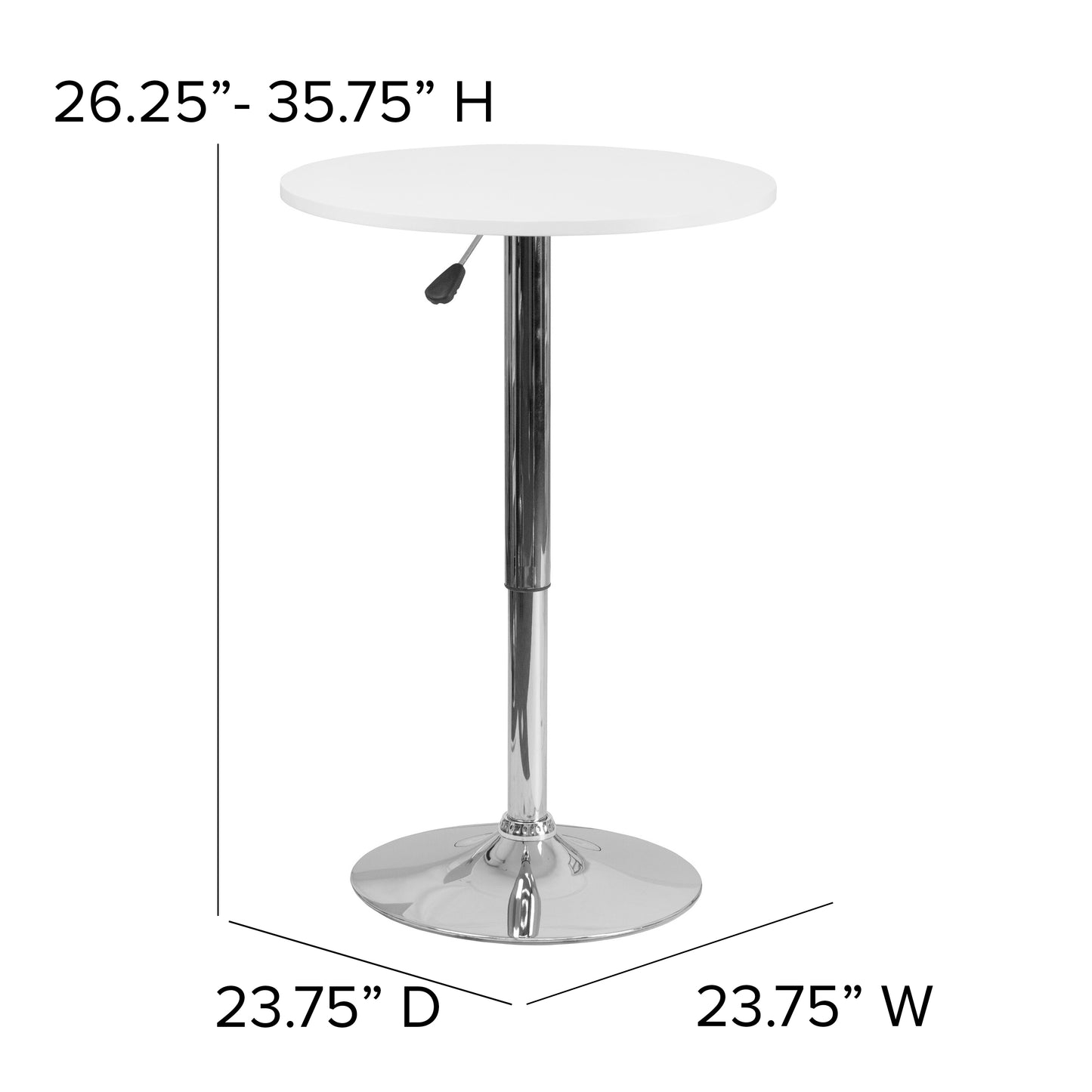 Pearl 23.75'' Round Adjustable Height White Wood Table (Adjustable Range 26.25'' - 35.75'') White