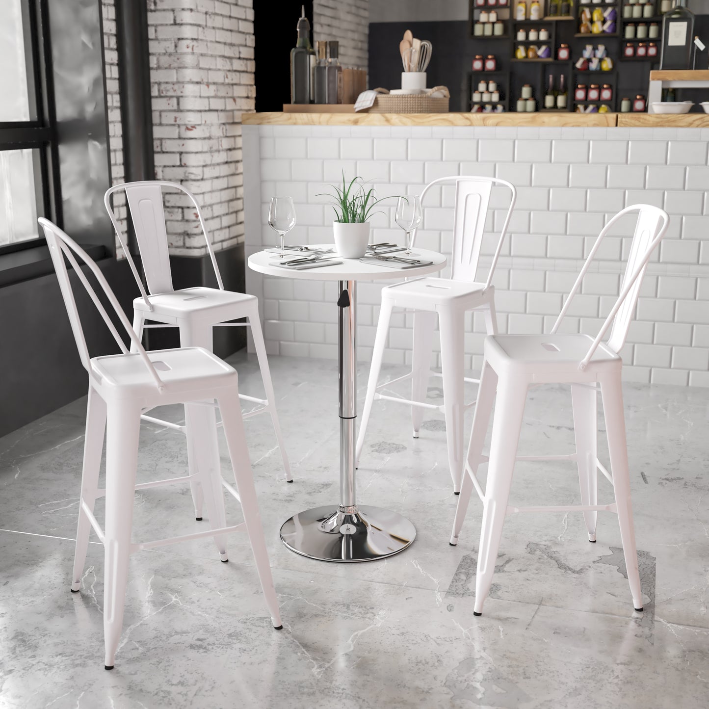Pearl 23.75'' Round Adjustable Height White Wood Table (Adjustable Range 26.25'' - 35.75'') White