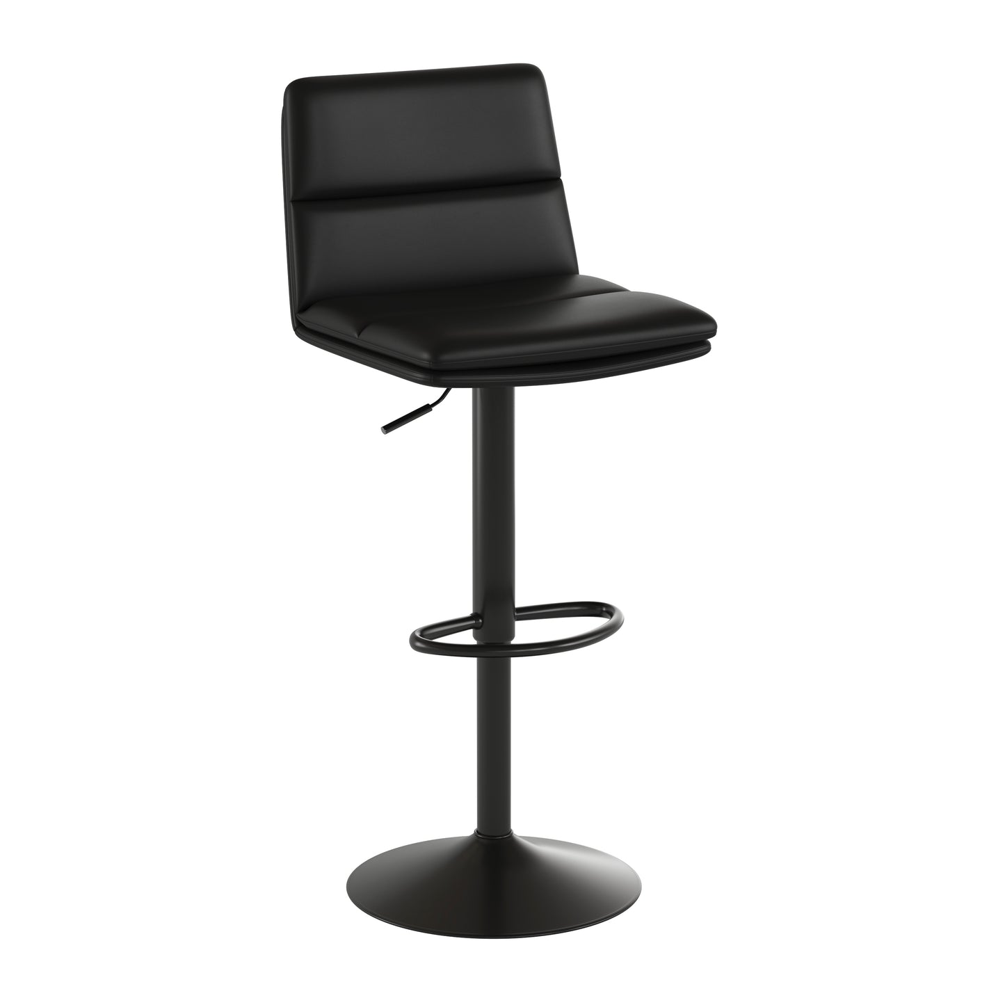 Hughes Commercial Grade Modern Mid-Back Adjustable Height LeatherSoft Channel Stitched Barstools, Set of 2, Black Black