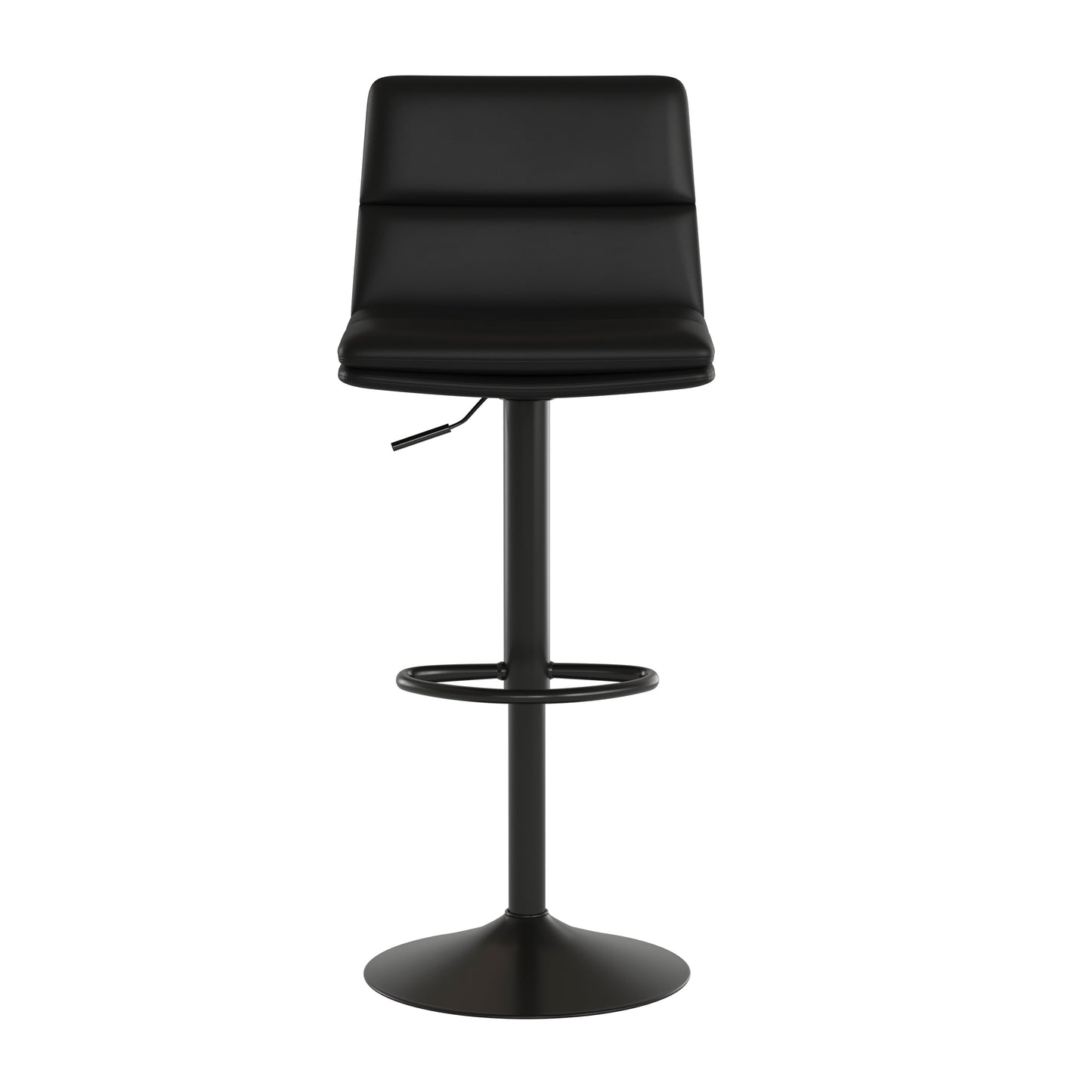 Hughes Commercial Grade Modern Mid-Back Adjustable Height LeatherSoft Channel Stitched Barstools, Set of 2, Black Black