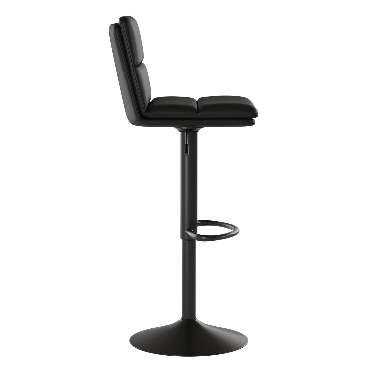 Hughes Commercial Grade Modern Mid-Back Adjustable Height LeatherSoft Channel Stitched Barstools, Set of 2, Black Black