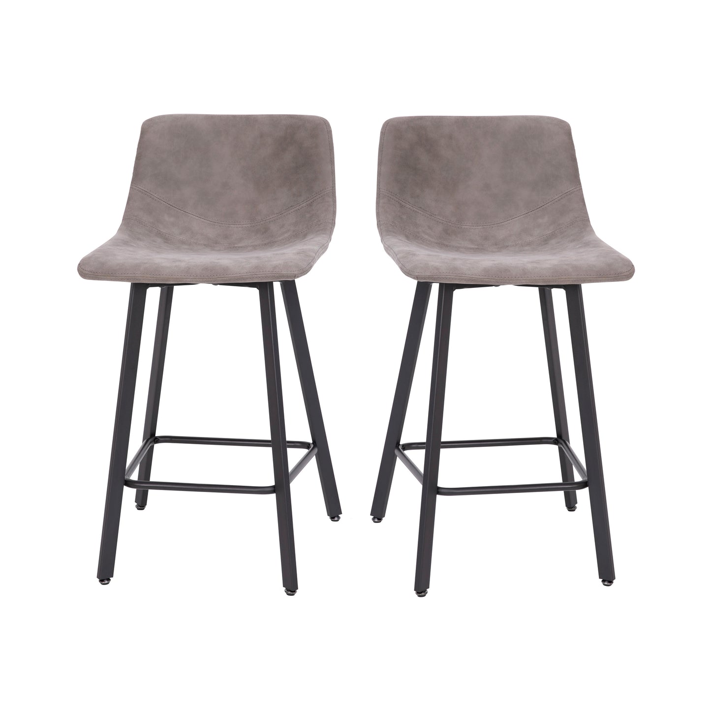 Caleb Modern Armless 24 Inch Counter Height Stools Commercial Grade with Footrests in Gray LeatherSoft and Black Matte Metal Frames, Set of 2 Gray LeatherSoft