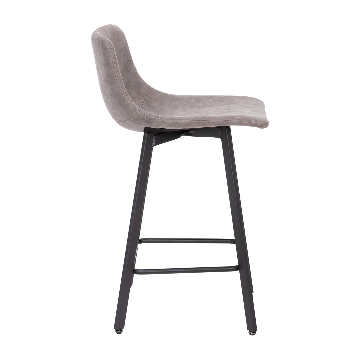 Caleb Modern Armless 24 Inch Counter Height Stools Commercial Grade with Footrests in Gray LeatherSoft and Black Matte Metal Frames, Set of 2 Gray LeatherSoft