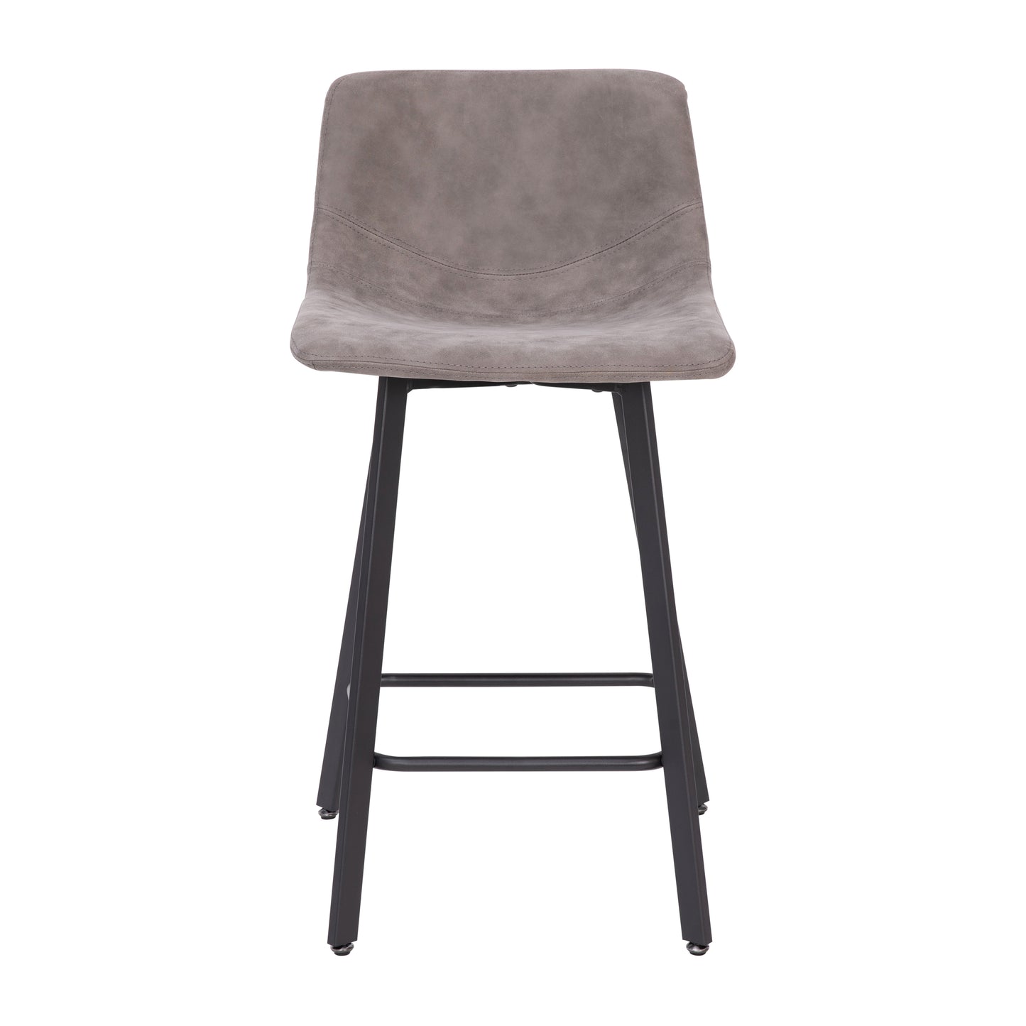 Caleb Modern Armless 24 Inch Counter Height Stools Commercial Grade with Footrests in Gray LeatherSoft and Black Matte Metal Frames, Set of 2 Gray LeatherSoft