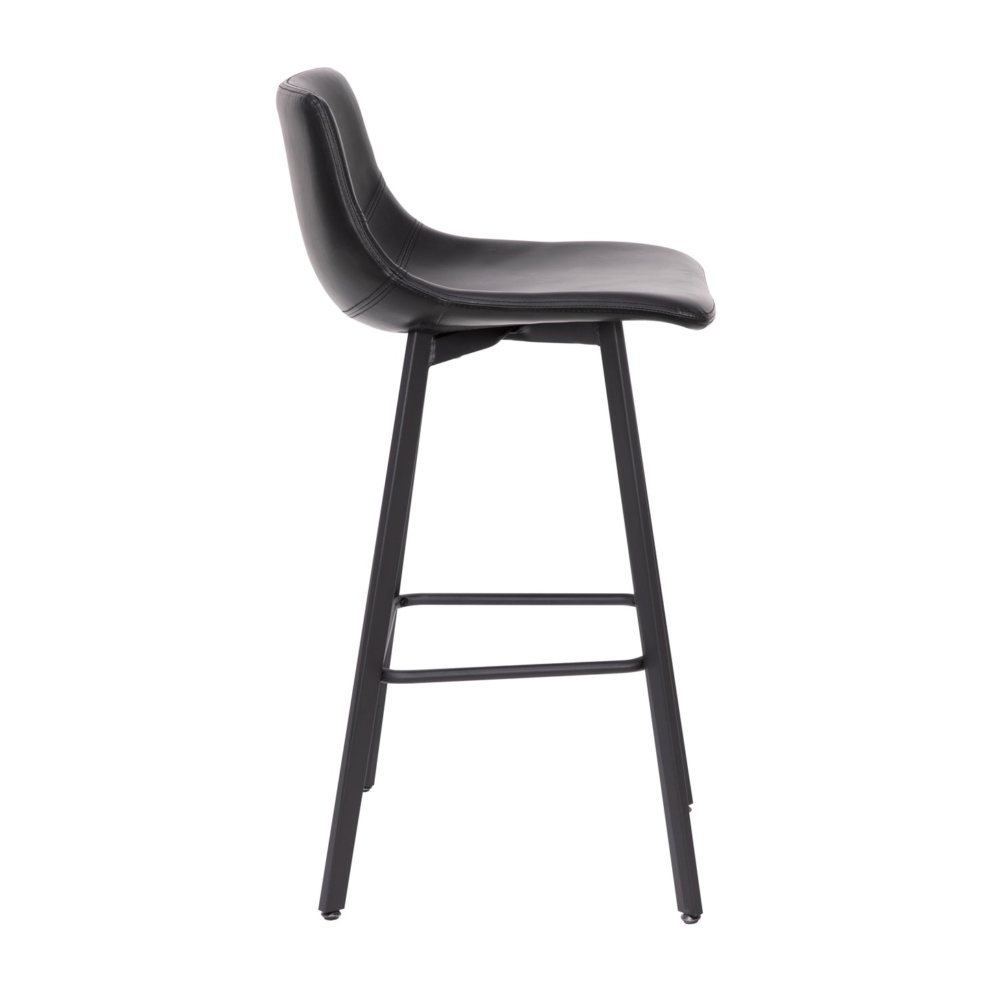 Caleb Modern Armless 30 Inch Bar Height Commercial Grade Barstools with Footrests in Black LeatherSoft and Black Matte Iron Frames, Set of 2 Black LeatherSoft