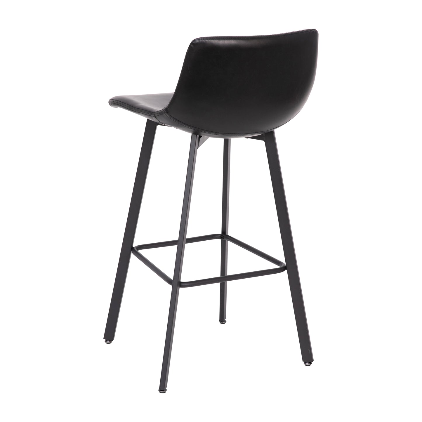 Caleb Modern Armless 30 Inch Bar Height Commercial Grade Barstools with Footrests in Black LeatherSoft and Black Matte Iron Frames, Set of 2 Black LeatherSoft