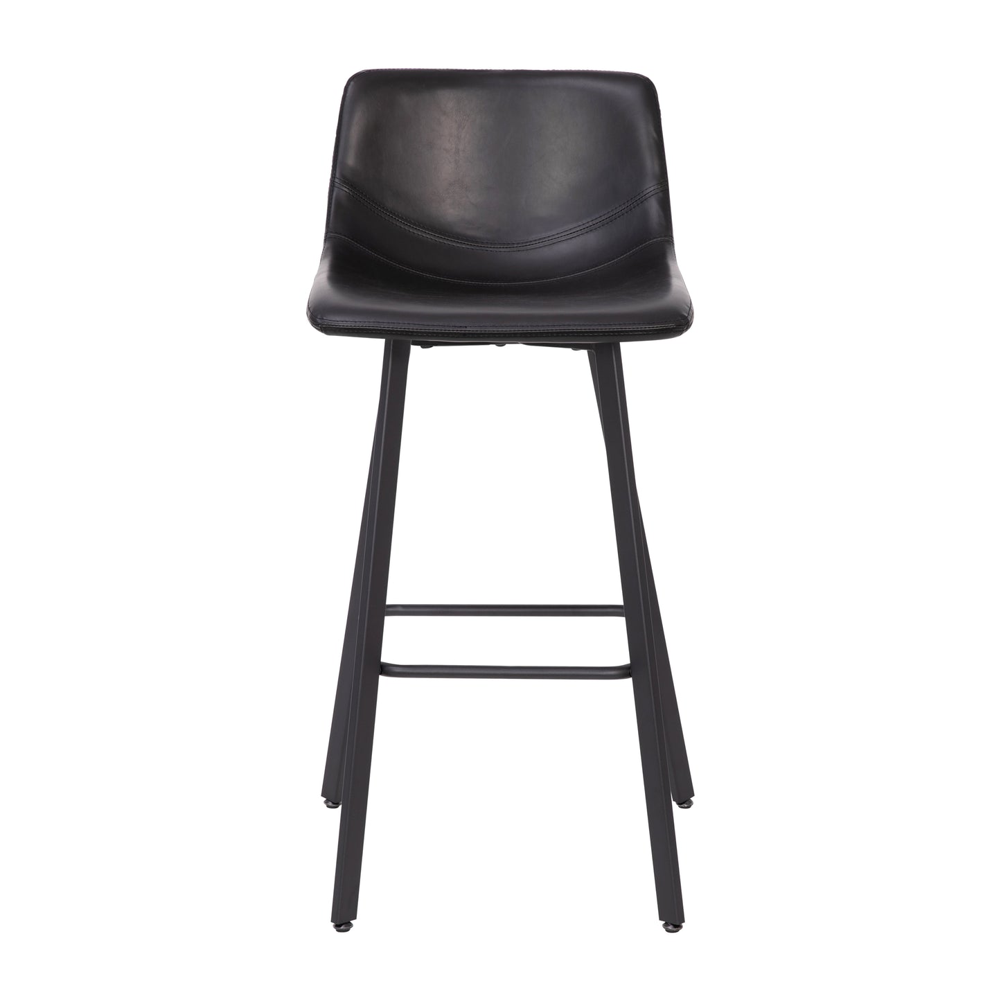 Caleb Modern Armless 30 Inch Bar Height Commercial Grade Barstools with Footrests in Black LeatherSoft and Black Matte Iron Frames, Set of 2 Black LeatherSoft