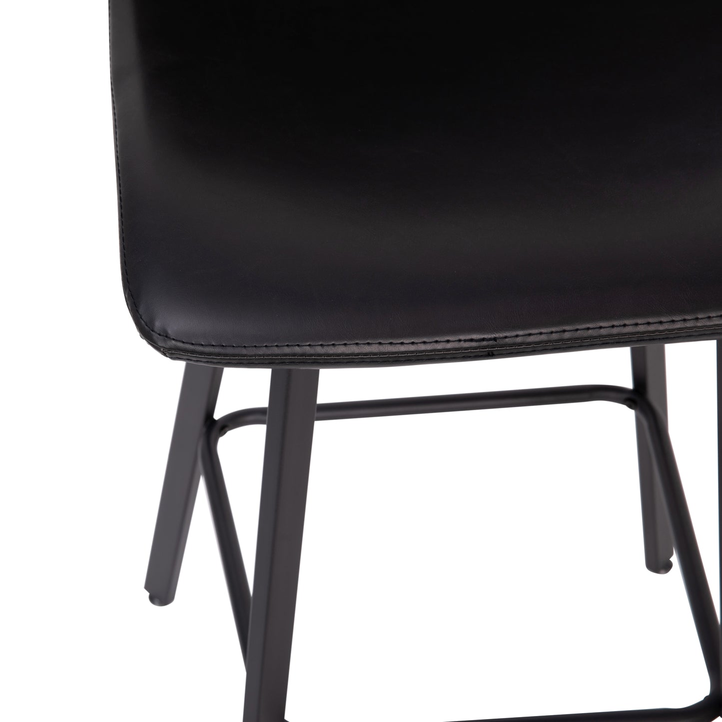 Caleb Modern Armless 30 Inch Bar Height Commercial Grade Barstools with Footrests in Black LeatherSoft and Black Matte Iron Frames, Set of 2 Black LeatherSoft