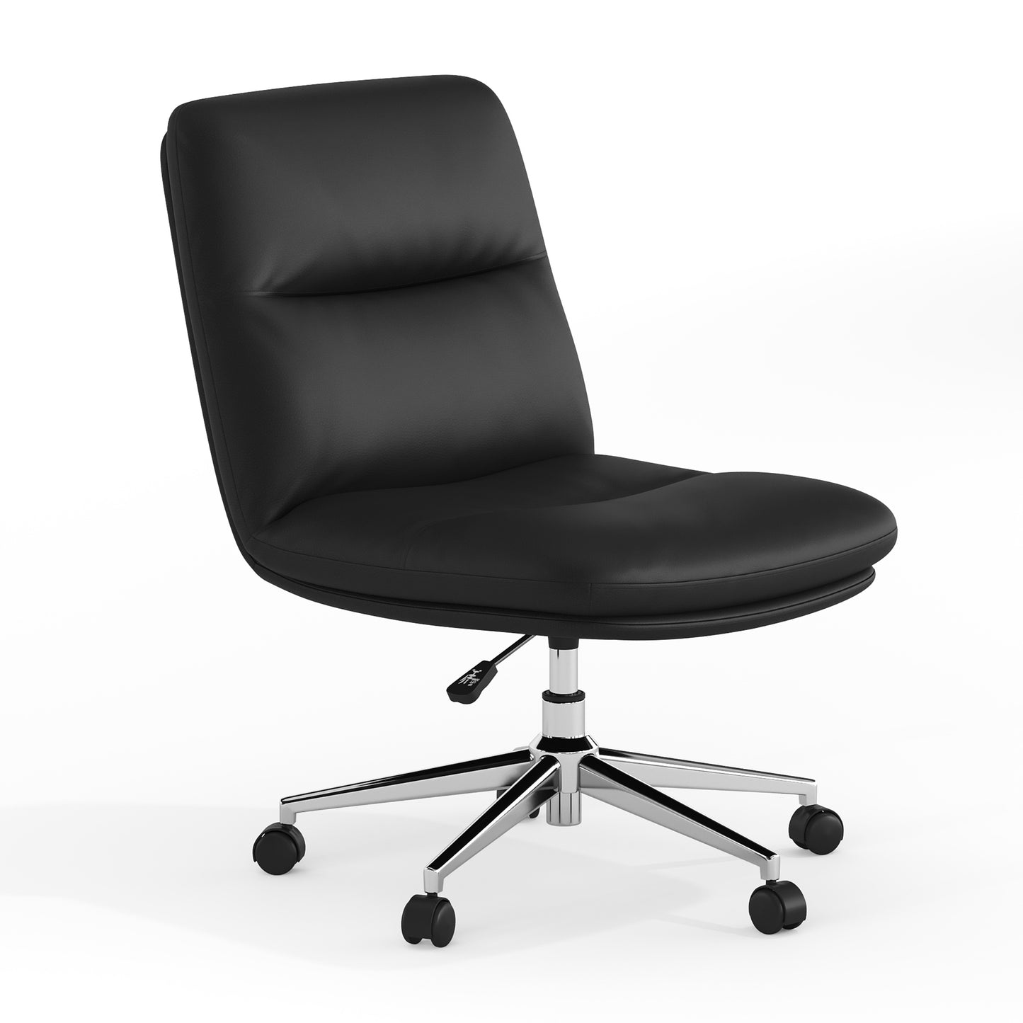 Chloe Commercial Mid-Back Black Padded LeatherSoft Armless Task Office Chair with Wheels, Adjustable Height, Swivel Function, and Chrome Frame Black LeatherSoft/Chrome Frame