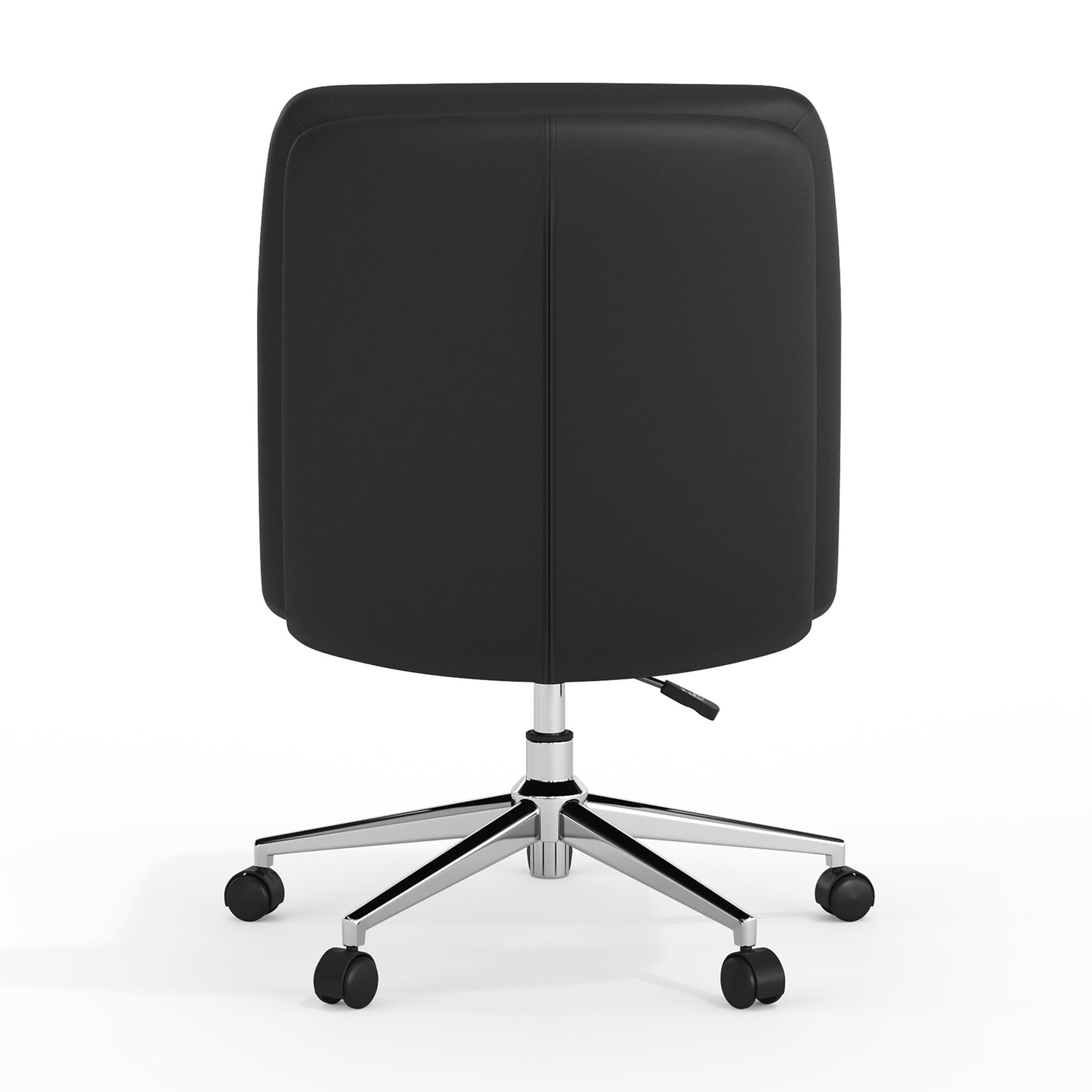 Chloe Commercial Mid-Back Black Padded LeatherSoft Armless Task Office Chair with Wheels, Adjustable Height, Swivel Function, and Chrome Frame Black LeatherSoft/Chrome Frame