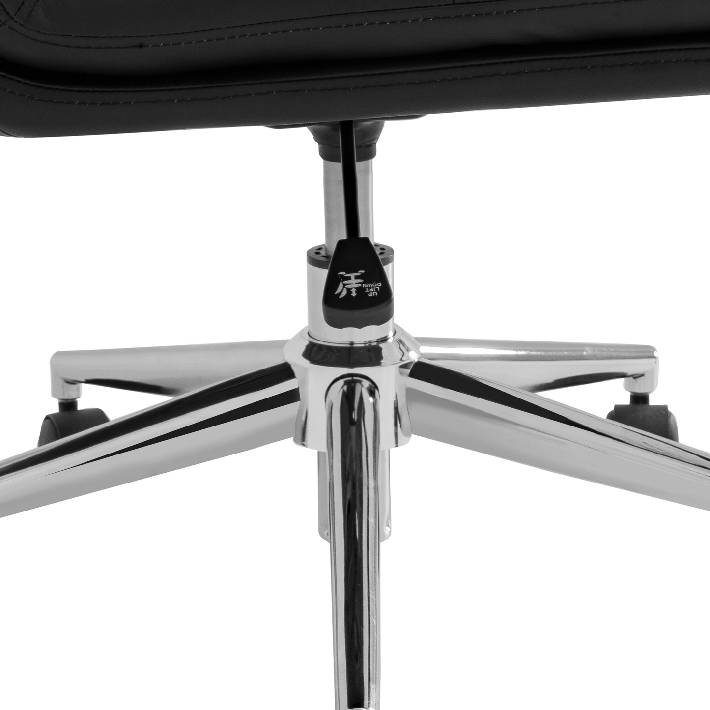 Chloe Commercial Mid-Back Black Padded LeatherSoft Armless Task Office Chair with Wheels, Adjustable Height, Swivel Function, and Chrome Frame Black LeatherSoft/Chrome Frame