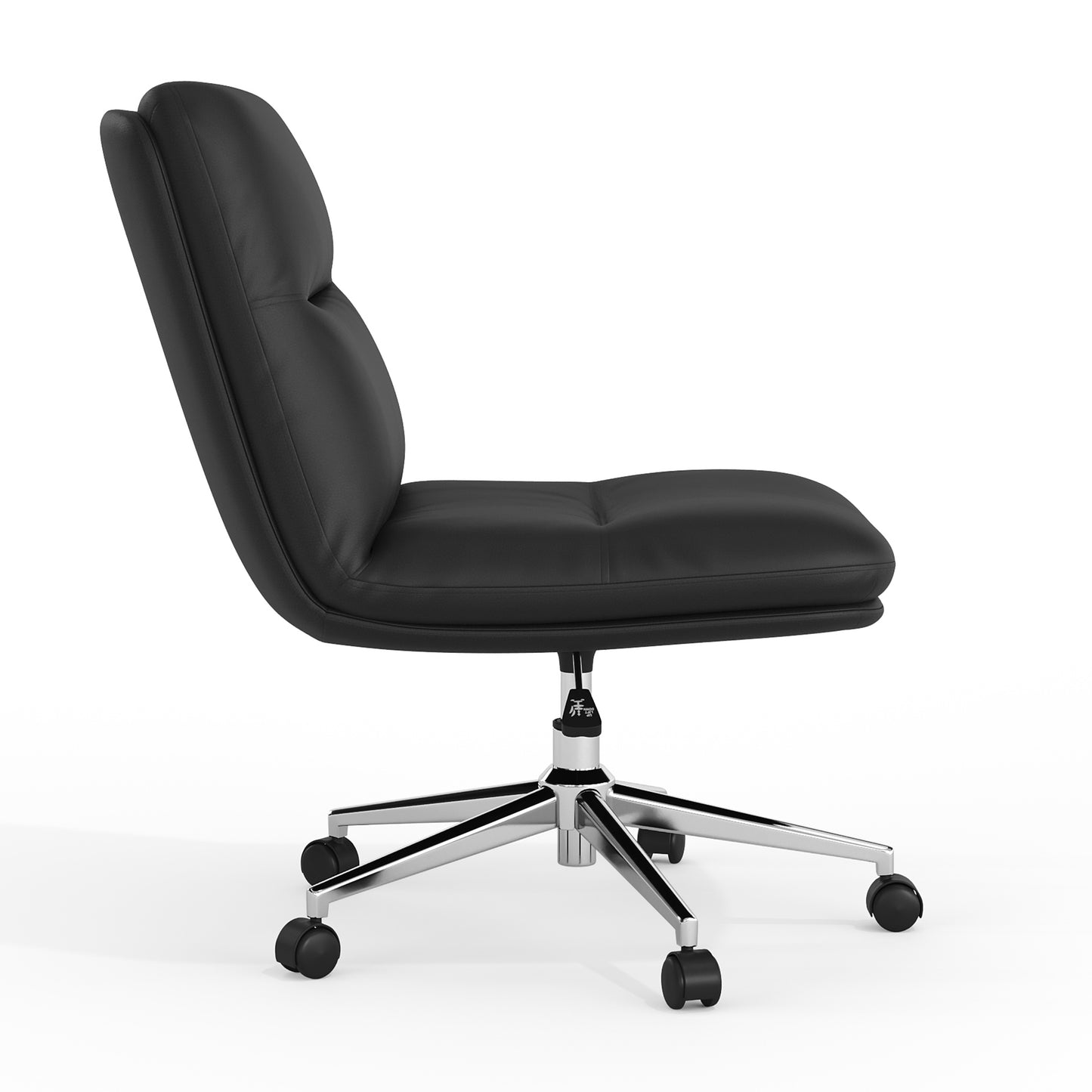 Chloe Commercial Mid-Back Black Padded LeatherSoft Armless Task Office Chair with Wheels, Adjustable Height, Swivel Function, and Chrome Frame Black LeatherSoft/Chrome Frame