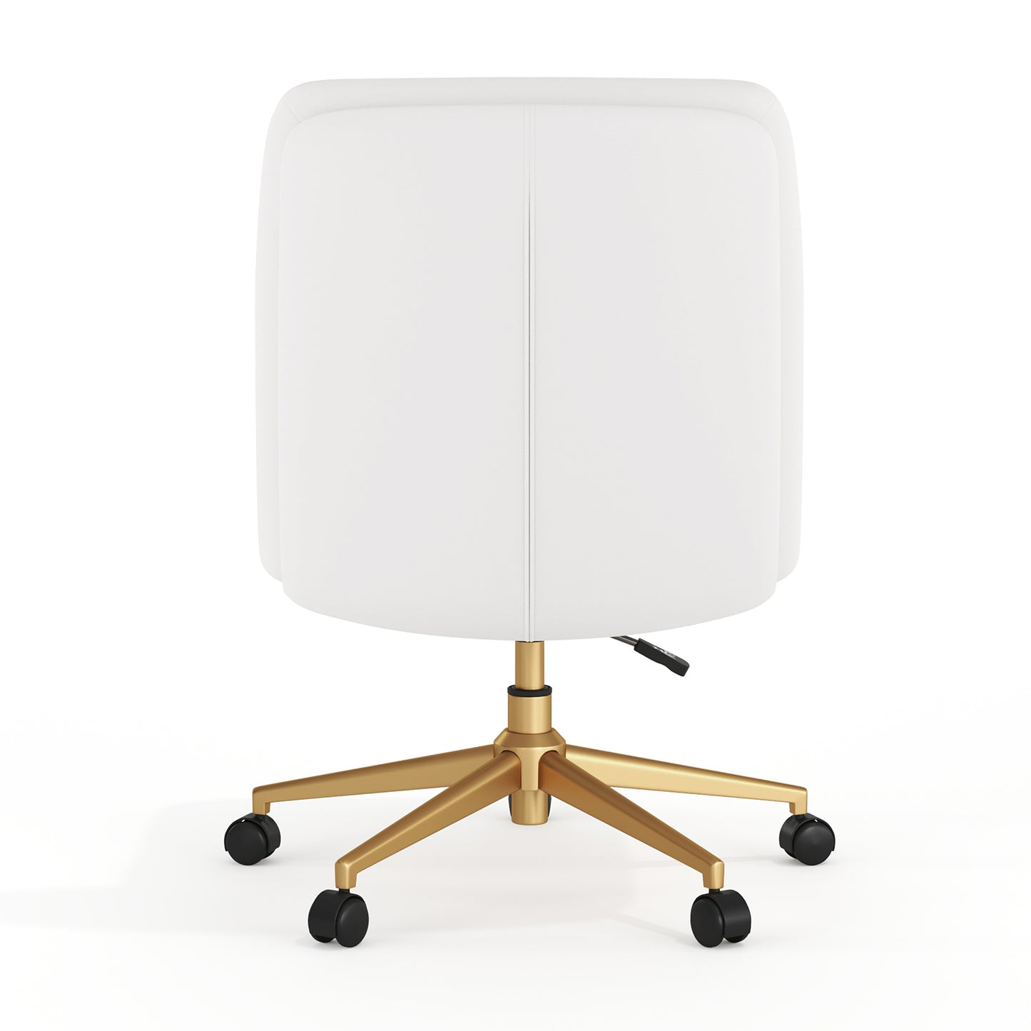 Chloe Commercial Mid-Back White Padded LeatherSoft Armless Task Office Chair with Wheels, Adjustable Height, Swivel Function, and Gold Frame White LeatherSoft/Gold Frame