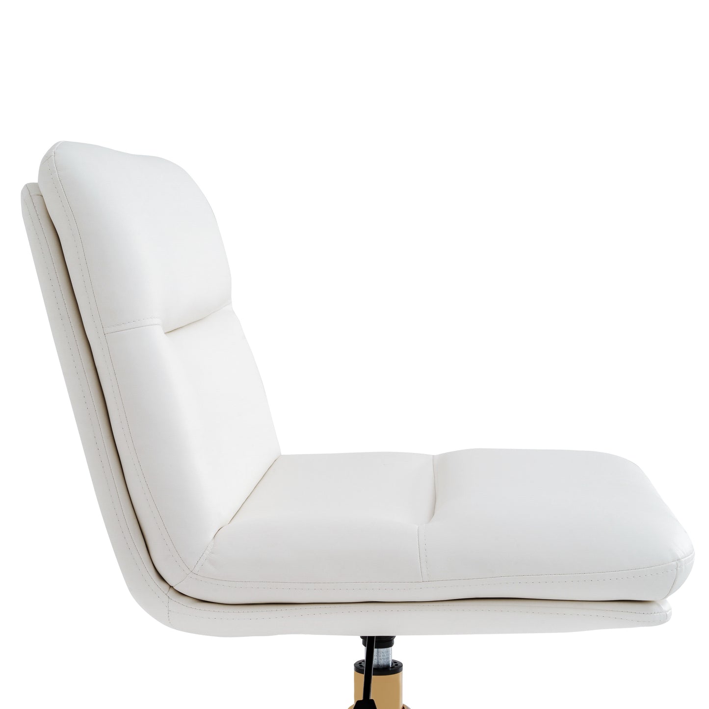 Chloe Commercial Mid-Back White Padded LeatherSoft Armless Task Office Chair with Wheels, Adjustable Height, Swivel Function, and Gold Frame White LeatherSoft/Gold Frame