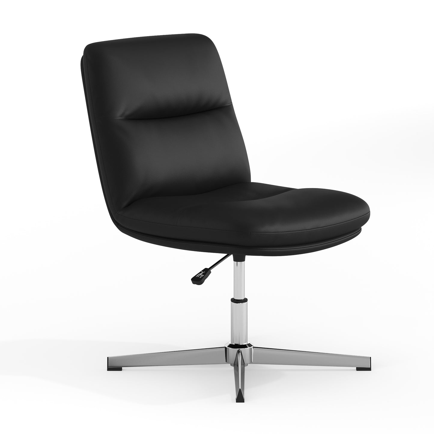 Chloe Commercial Mid-Back Black Padded LeatherSoft Armless Stationary Task Office Chair with Adjustable Height, Swivel Function, and Chrome Frame Black LeatherSoft/Chrome Frame