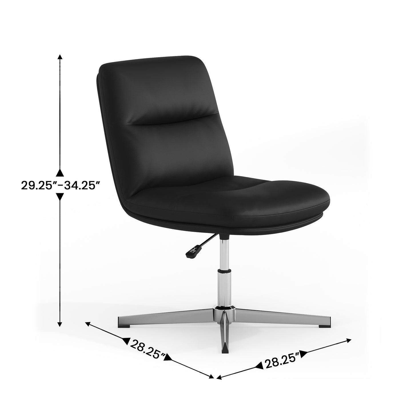 Chloe Commercial Mid-Back Black Padded LeatherSoft Armless Stationary Task Office Chair with Adjustable Height, Swivel Function, and Chrome Frame Black LeatherSoft/Chrome Frame