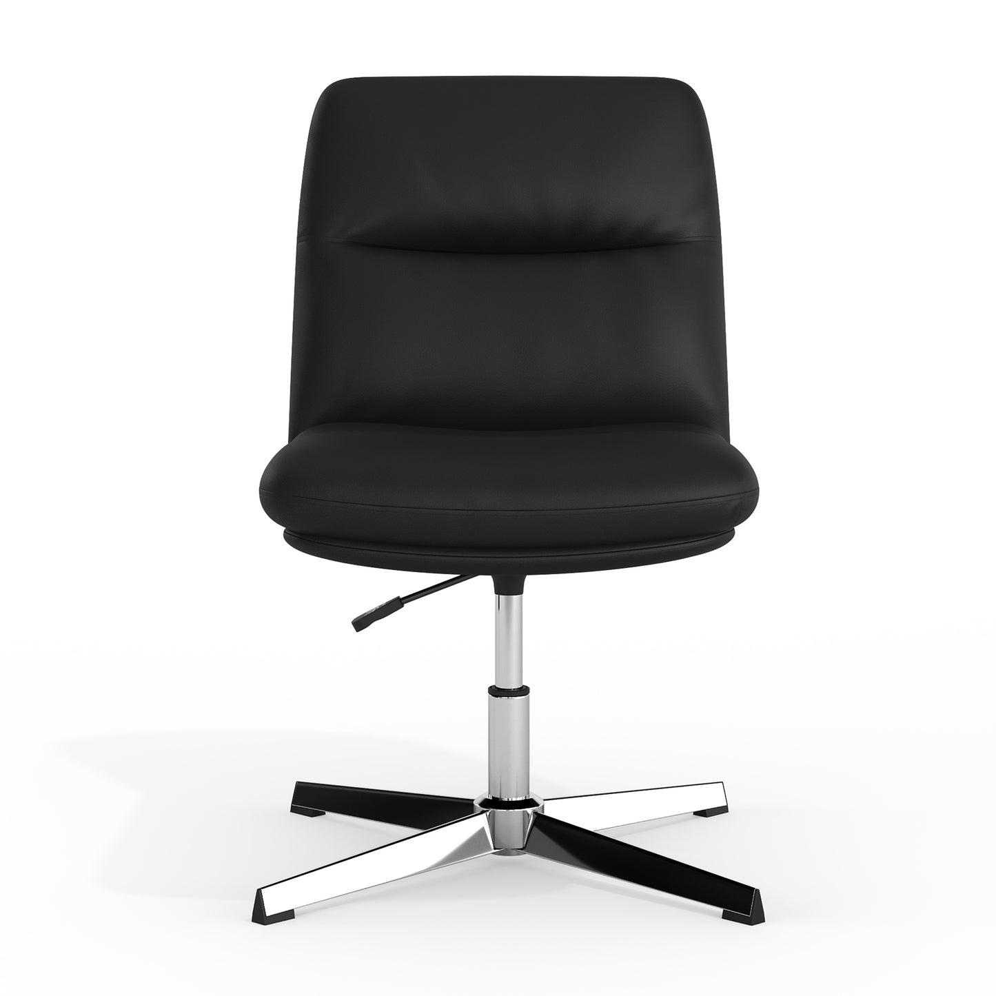 Chloe Commercial Mid-Back Black Padded LeatherSoft Armless Stationary Task Office Chair with Adjustable Height, Swivel Function, and Chrome Frame Black LeatherSoft/Chrome Frame