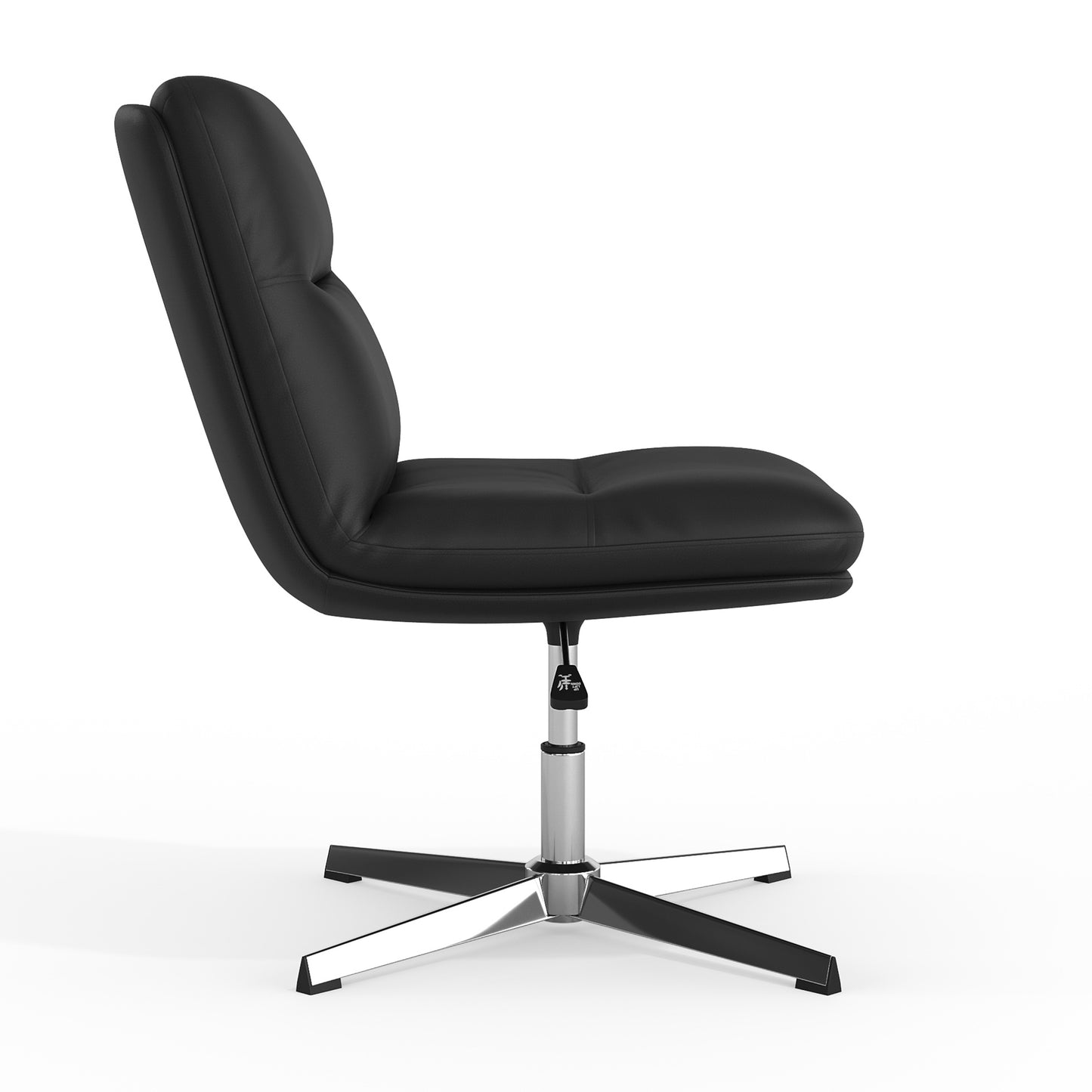 Chloe Commercial Mid-Back Black Padded LeatherSoft Armless Stationary Task Office Chair with Adjustable Height, Swivel Function, and Chrome Frame Black LeatherSoft/Chrome Frame