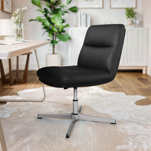 Chloe Commercial Mid-Back Black Padded LeatherSoft Armless Stationary Task Office Chair with Adjustable Height, Swivel Function, and Chrome Frame Black LeatherSoft/Chrome Frame CH-232174-BK-GG