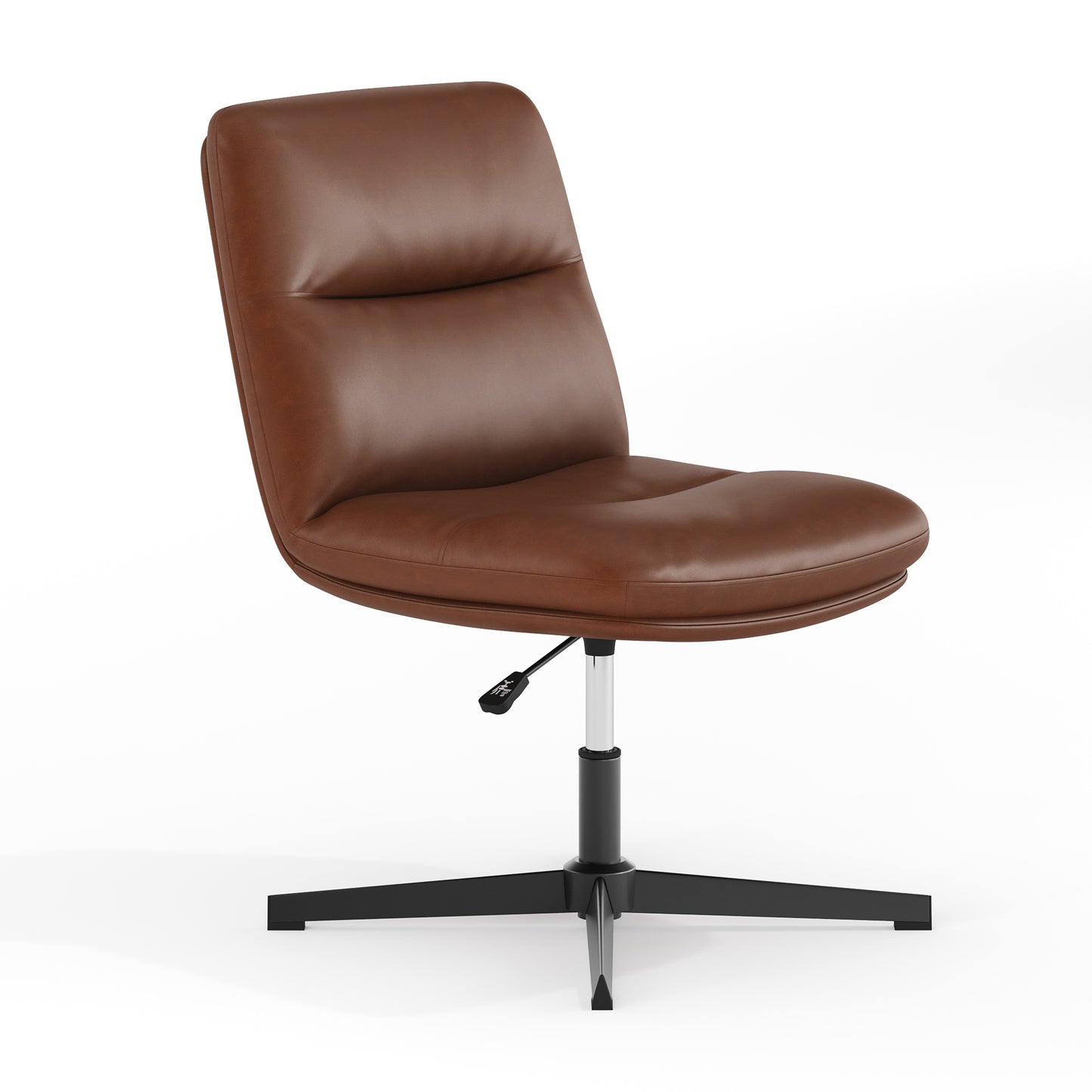 Chloe Commercial Mid-Back Cognac Padded LeatherSoft Armless Stationary Task Office Chair with Adjustable Height, Swivel Function, and Black Frame Cognac LeatherSoft/Black Frame
