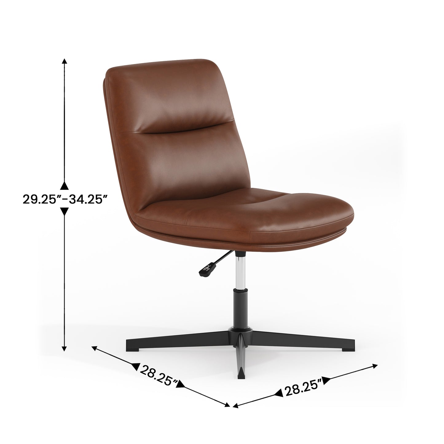 Chloe Commercial Mid-Back Cognac Padded LeatherSoft Armless Stationary Task Office Chair with Adjustable Height, Swivel Function, and Black Frame Cognac LeatherSoft/Black Frame