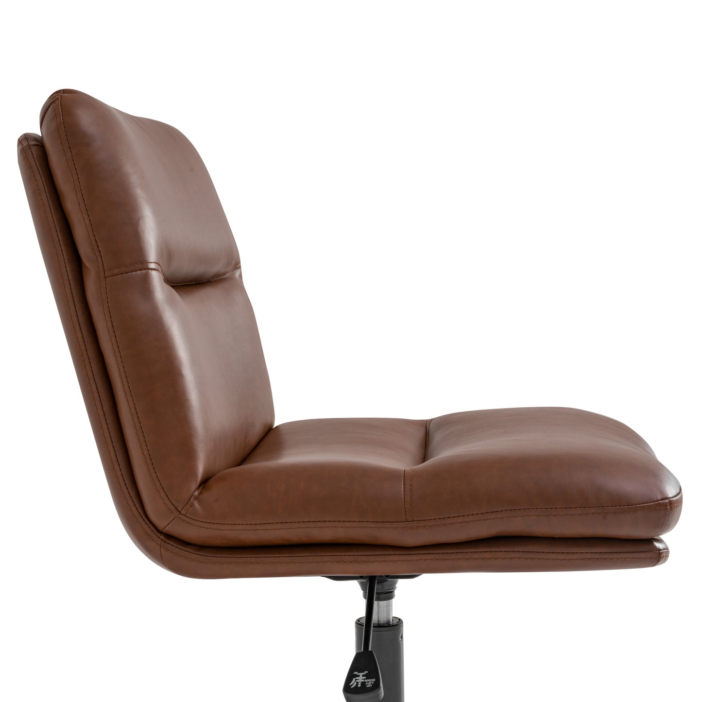 Chloe Commercial Mid-Back Cognac Padded LeatherSoft Armless Stationary Task Office Chair with Adjustable Height, Swivel Function, and Black Frame Cognac LeatherSoft/Black Frame