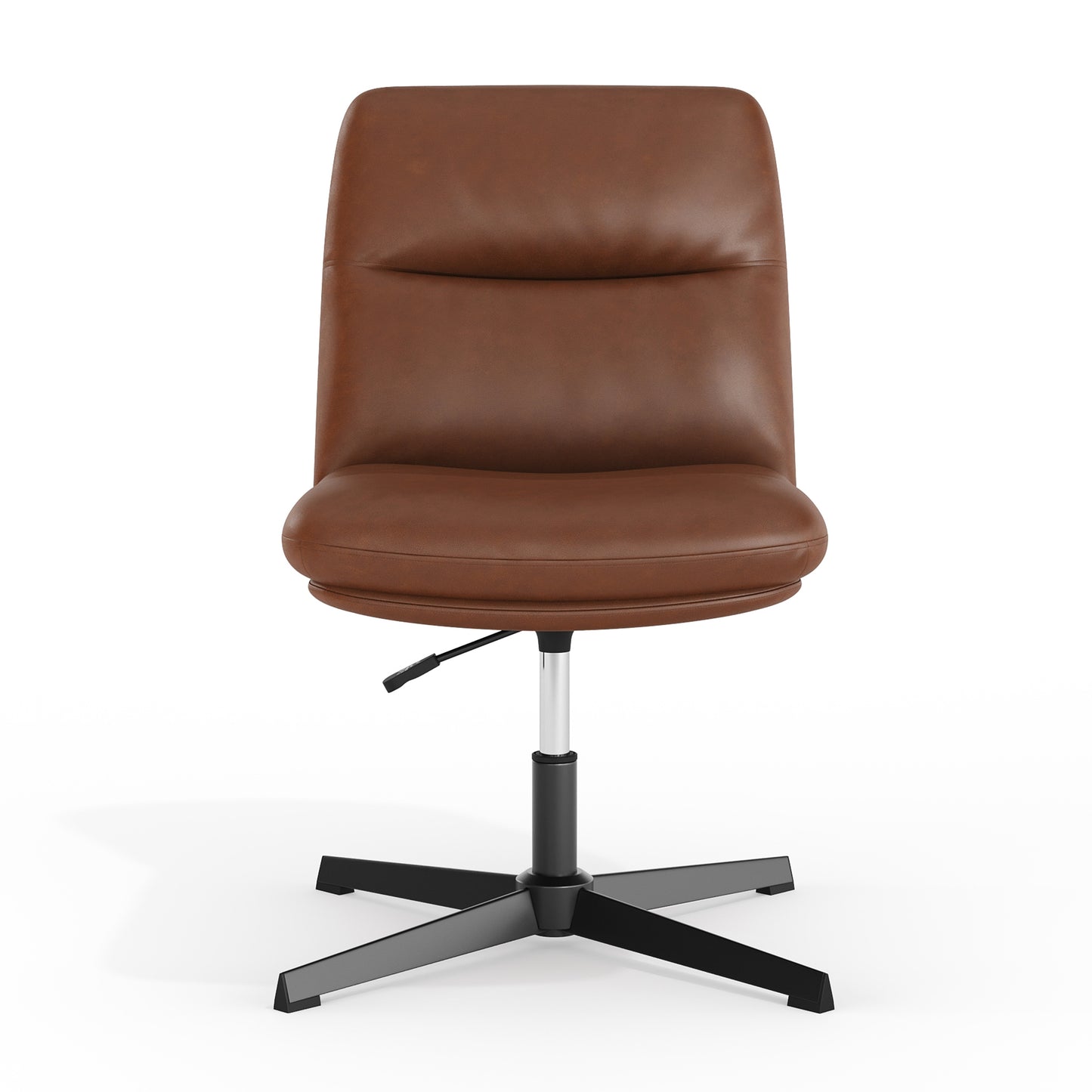 Chloe Commercial Mid-Back Cognac Padded LeatherSoft Armless Stationary Task Office Chair with Adjustable Height, Swivel Function, and Black Frame Cognac LeatherSoft/Black Frame