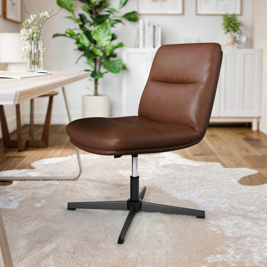 Chloe Commercial Mid-Back Cognac Padded LeatherSoft Armless Stationary Task Office Chair with Adjustable Height, Swivel Function, and Black Frame Cognac LeatherSoft/Black Frame CH-232174-CGN-BK-GG