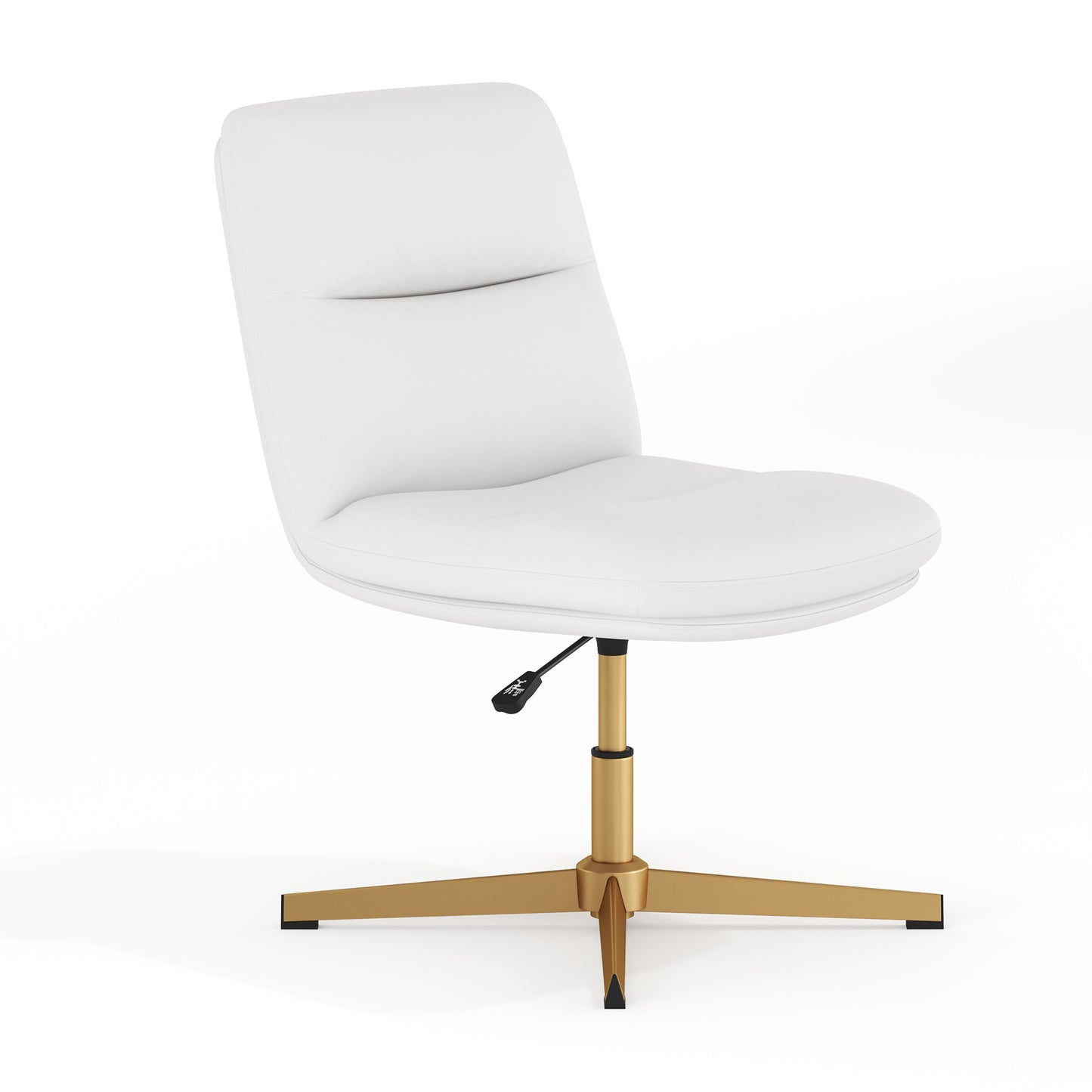 Chloe Commercial Mid-Back White Padded LeatherSoft Armless Stationary Task Office Chair with Adjustable Height, Swivel Function, and Gold Frame White LeatherSoft/Gold Frame