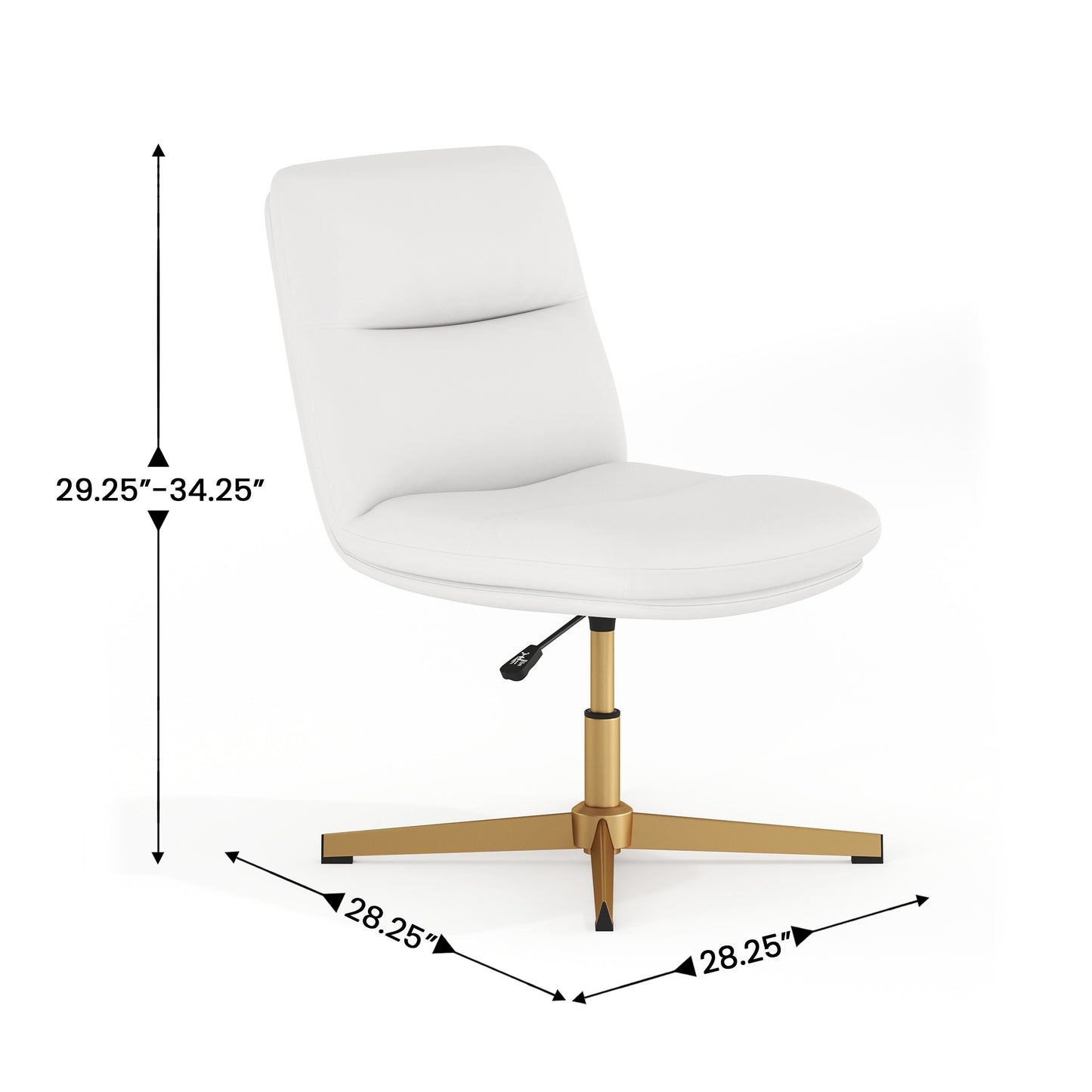 Chloe Commercial Mid-Back White Padded LeatherSoft Armless Stationary Task Office Chair with Adjustable Height, Swivel Function, and Gold Frame White LeatherSoft/Gold Frame