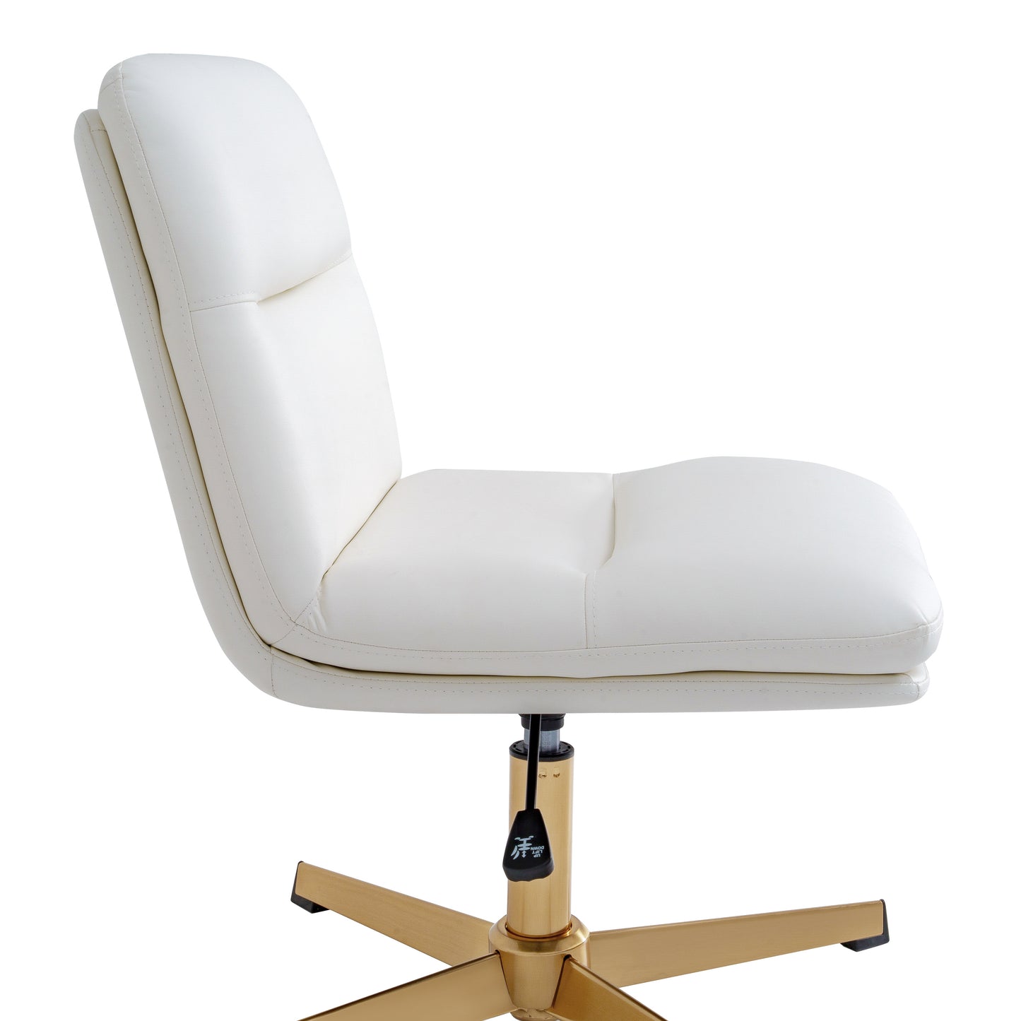 Chloe Commercial Mid-Back White Padded LeatherSoft Armless Stationary Task Office Chair with Adjustable Height, Swivel Function, and Gold Frame White LeatherSoft/Gold Frame