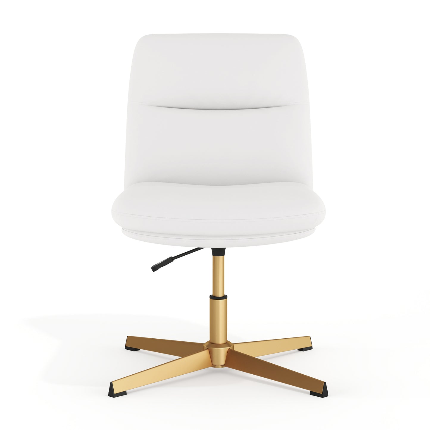 Chloe Commercial Mid-Back White Padded LeatherSoft Armless Stationary Task Office Chair with Adjustable Height, Swivel Function, and Gold Frame White LeatherSoft/Gold Frame