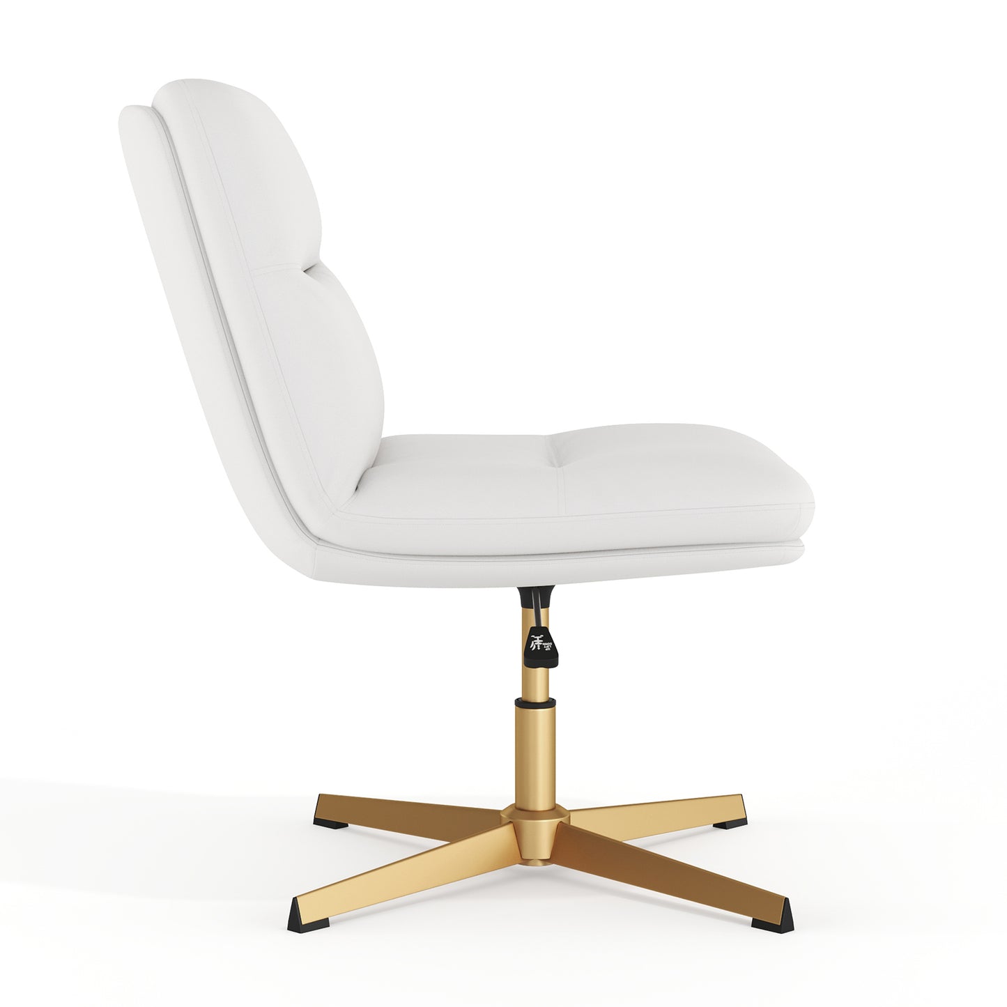 Chloe Commercial Mid-Back White Padded LeatherSoft Armless Stationary Task Office Chair with Adjustable Height, Swivel Function, and Gold Frame White LeatherSoft/Gold Frame