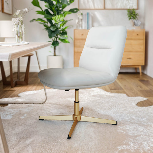 Chloe Commercial Mid-Back White Padded LeatherSoft Armless Stationary Task Office Chair with Adjustable Height, Swivel Function, and Gold Frame White LeatherSoft/Gold Frame CH-232174-WH-GLD-GG